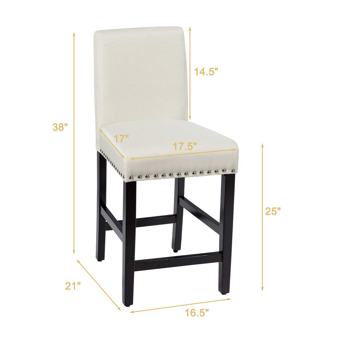 Bar Stools Set of 2/4, 25'' Counter Height Upholstered Bar Chairs w/ Rubber Wood Legs, Breathable Linen Fabric, Padded Seat & Backrest