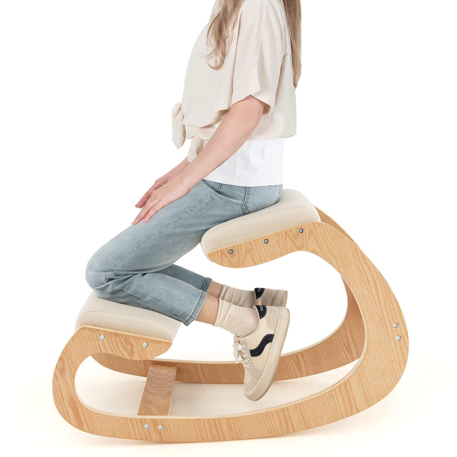 Ergonomic Kneeling Chair, Posture Chair for Desk with Cushion, Solid Wood Frame