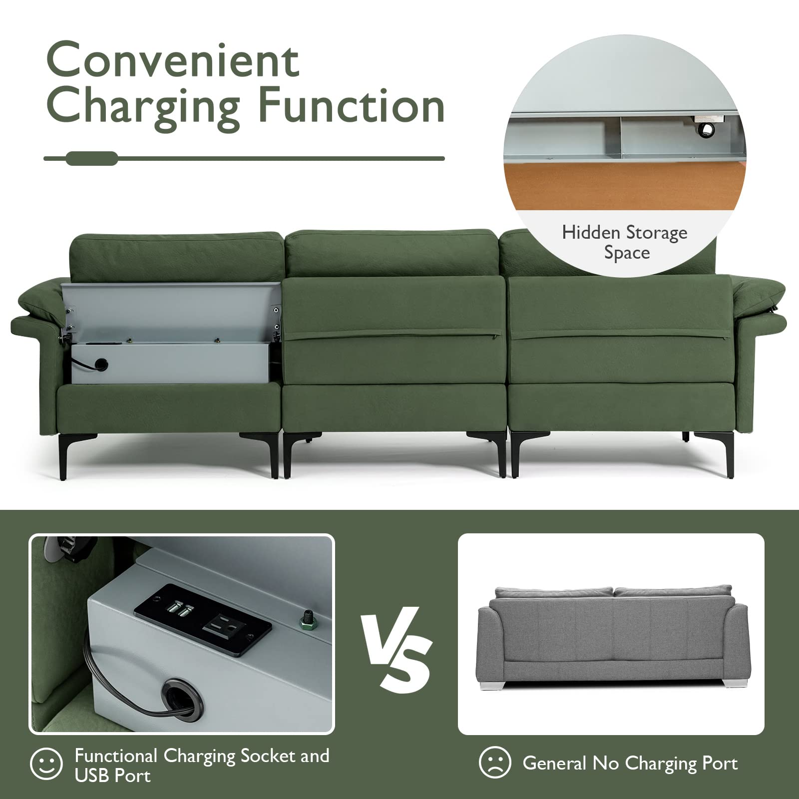 100.5 Inch Convertible L-Shaped Sectional Sofa Couch, 3-Seat Sofa with Reversible Chaise Lounge