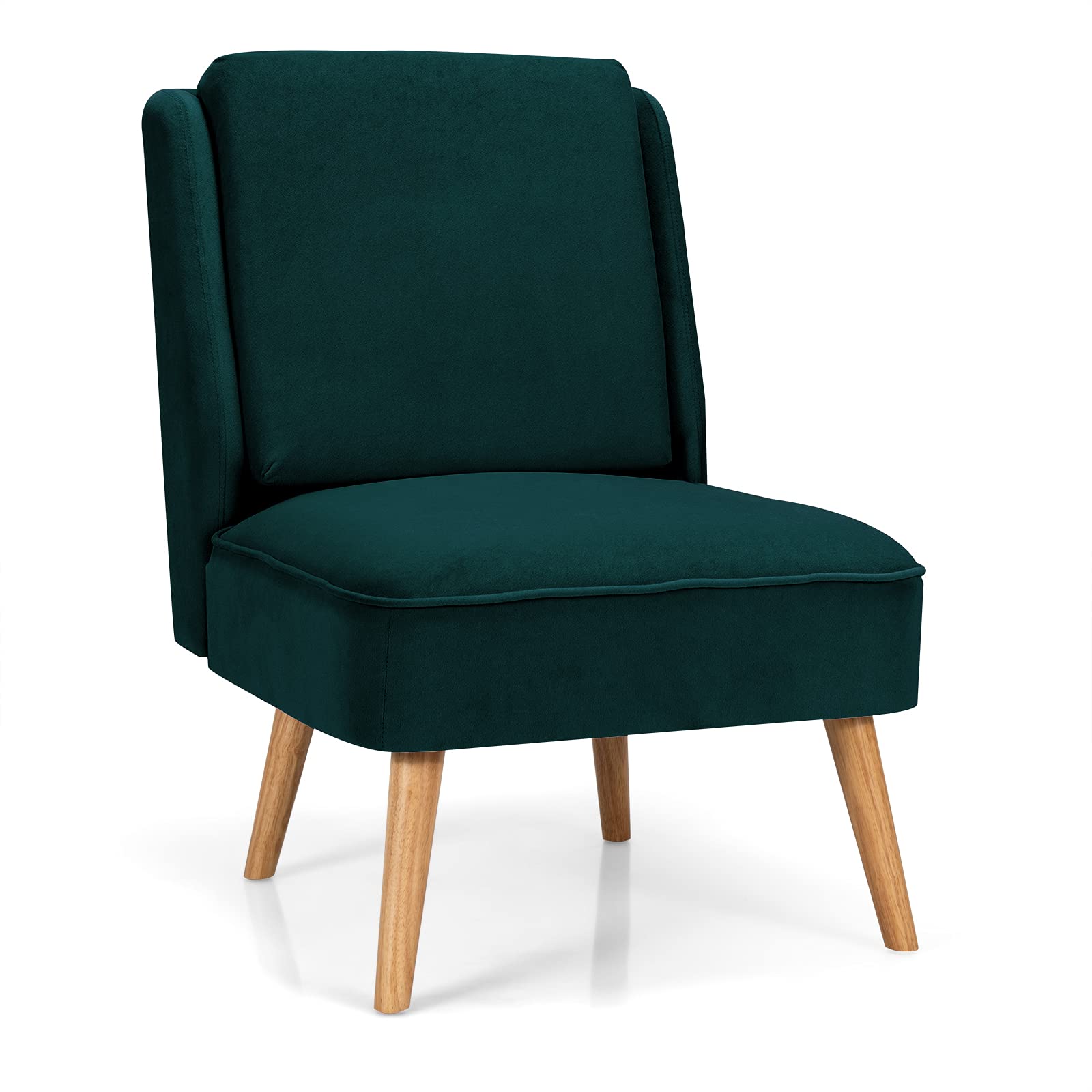 Velvet Accent Chair, Comfy Single Sofa Chair w/Rubber Wood Legs, Modern Upholstered Leisure Living Room Chair