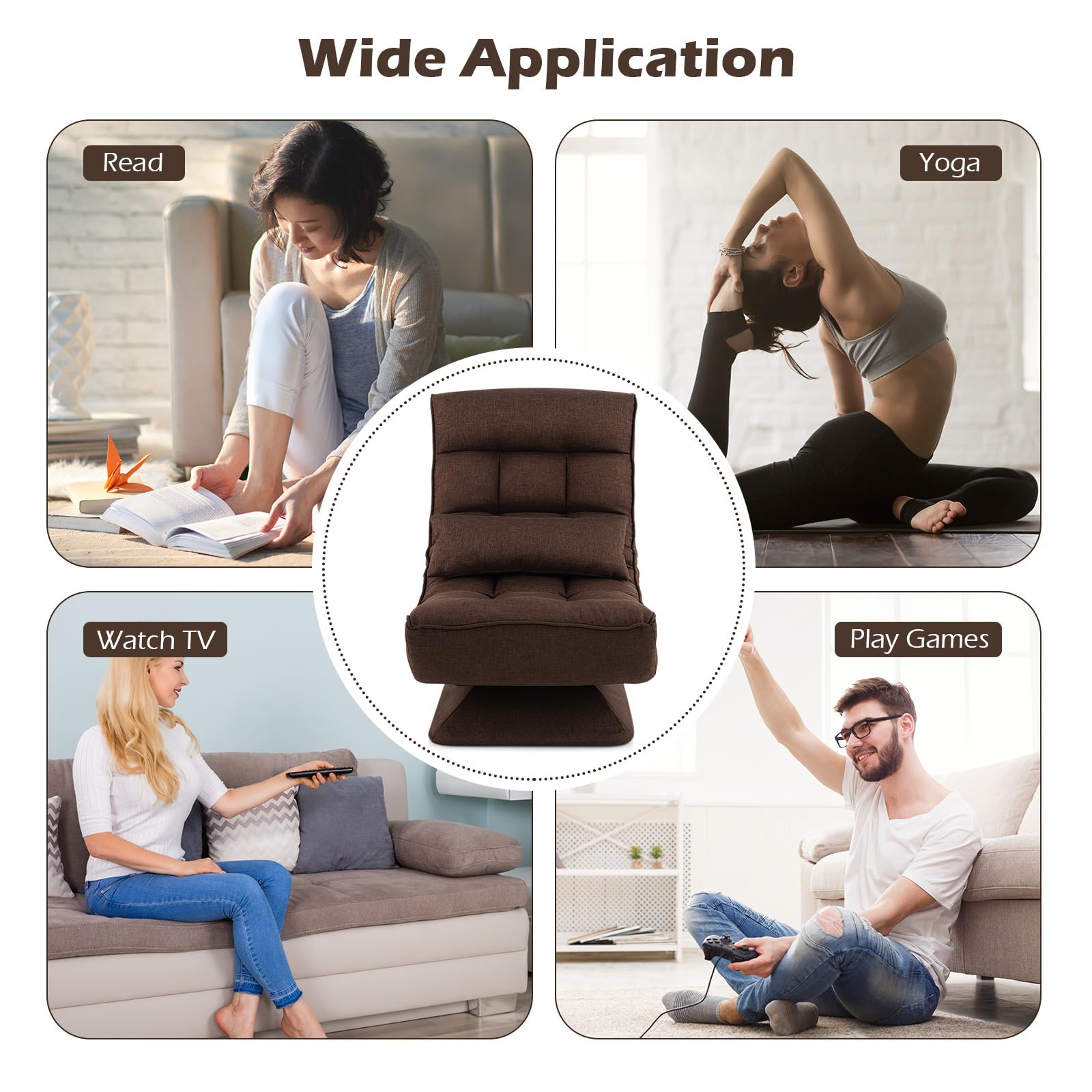 Adjustable Swivel Floor Chair, 5 Position Video Game Chair with Massage Lumbar Pillow, Swivel Base, Steel Frame