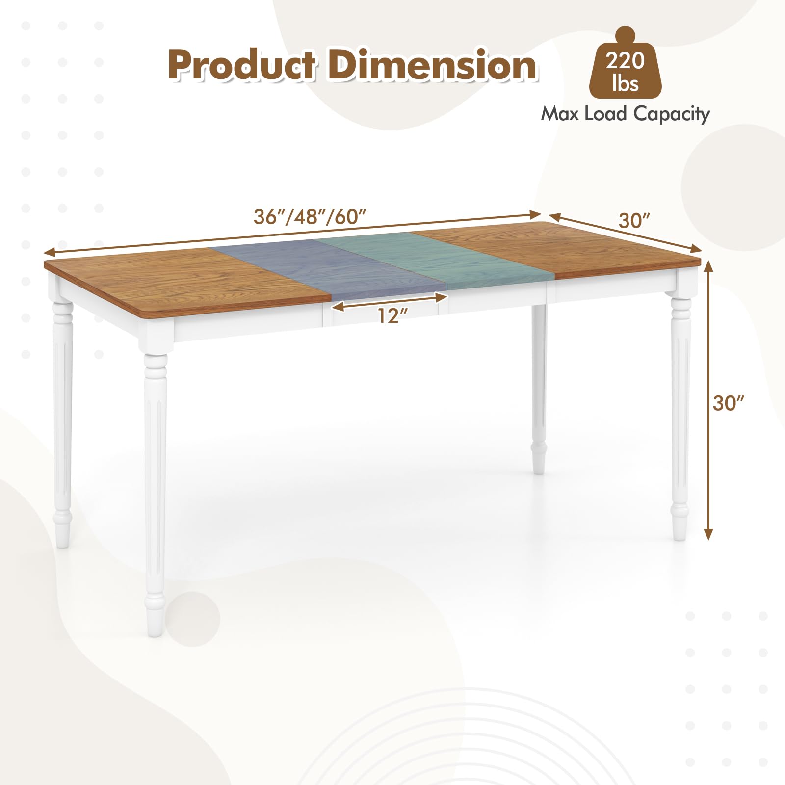 Extendable Dining Table for 4-8 People, Large Folding Kitchen Table with Rubber Wood Legs