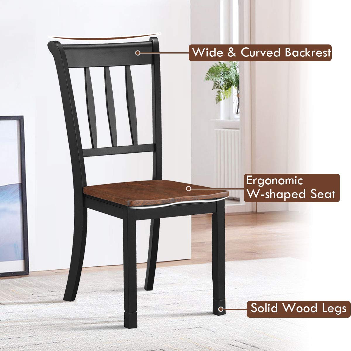 Set of 2/4 Wood Solid Rubber Wood Armless Dining Chairs with Non-Slip Foot Pads
