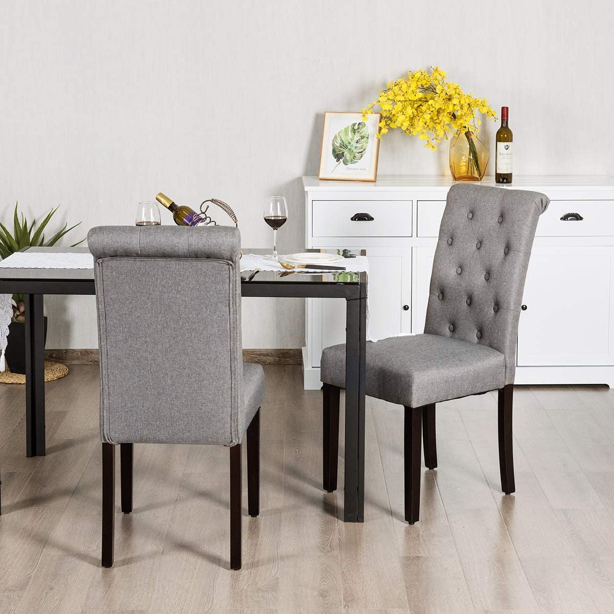 Upholstered Accent Dining Chairs Set of 2/4 with Adjustable Anti-Slip Foot Pads, High Back, Sturdy Wood Legs