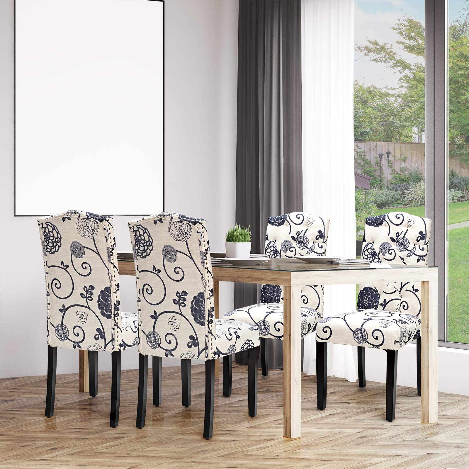 Set of 2/4 Tufted Fabric Dining Chairs with Padded Seat and Tall Backrest