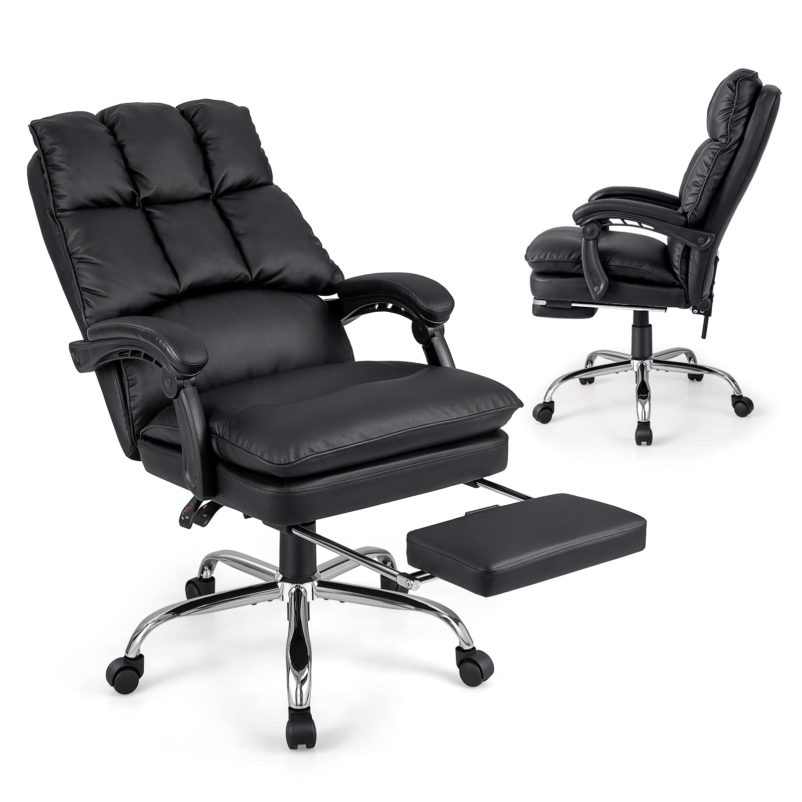 Ergonomic Office Chair with Footrest, PU Leather Reclining Chair with Padded Armrests & Soft Cushioned
