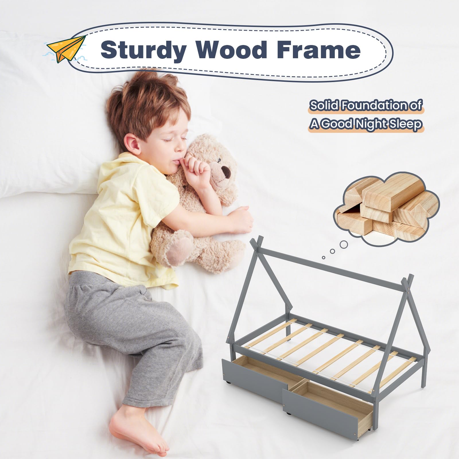 Twin Size House Bed with 2 Storage Drawers