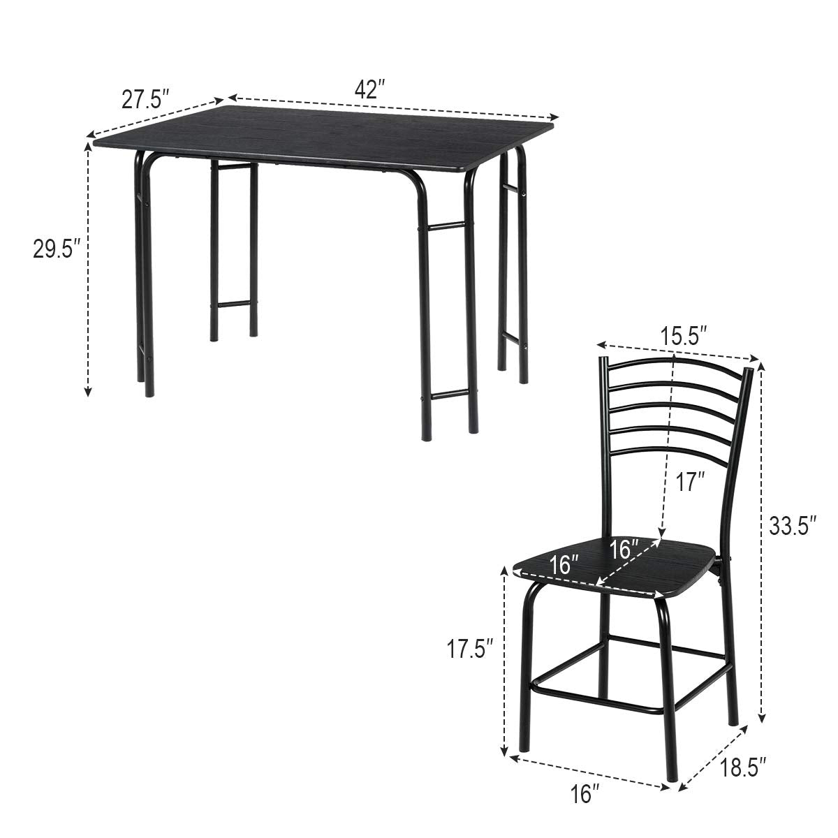 5 Piece Dining Set, Home Kitchen Table and 4 Chairs with Metal Legs
