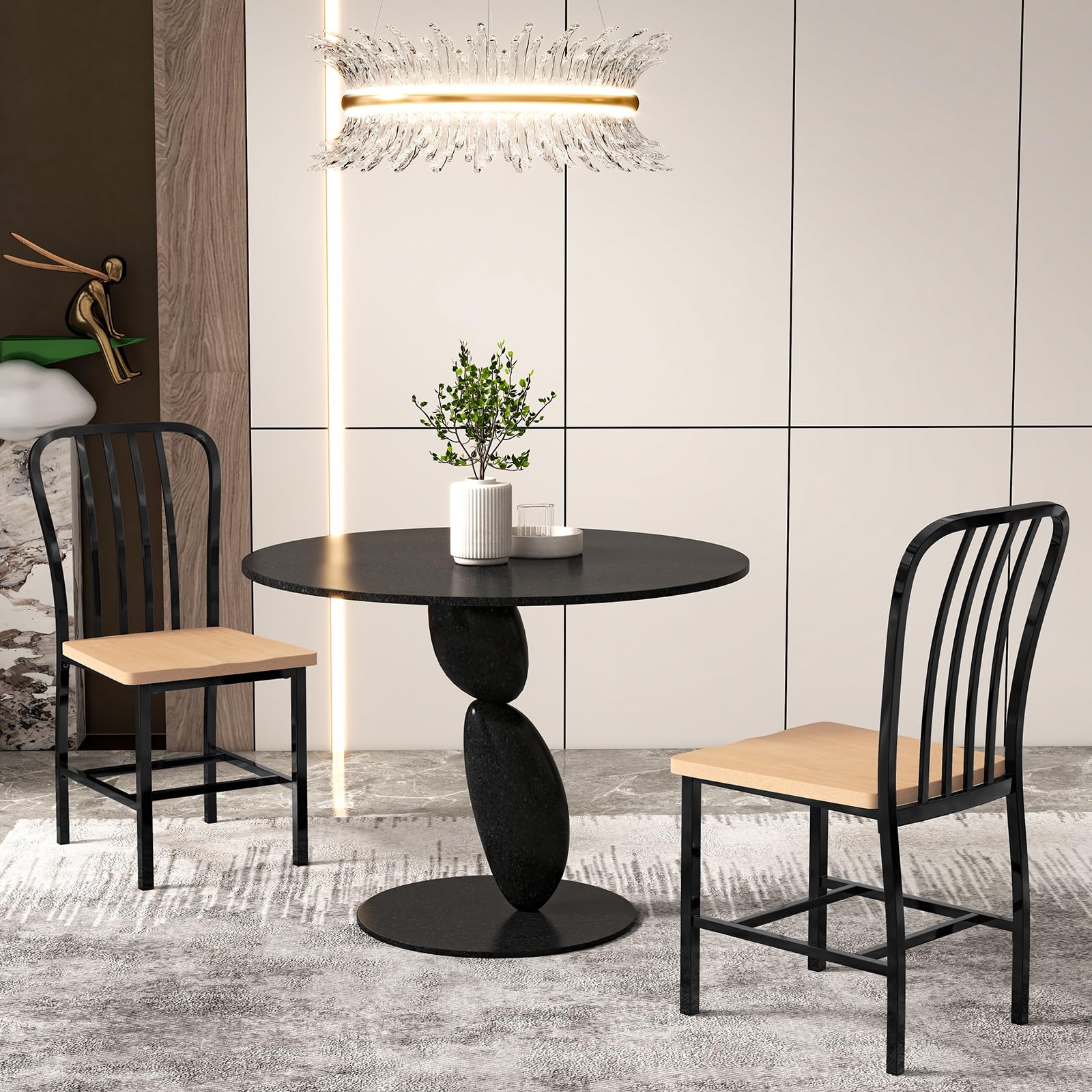 Dining Chairs Set of 2/4 with Slat Back, Solid Metal Frame