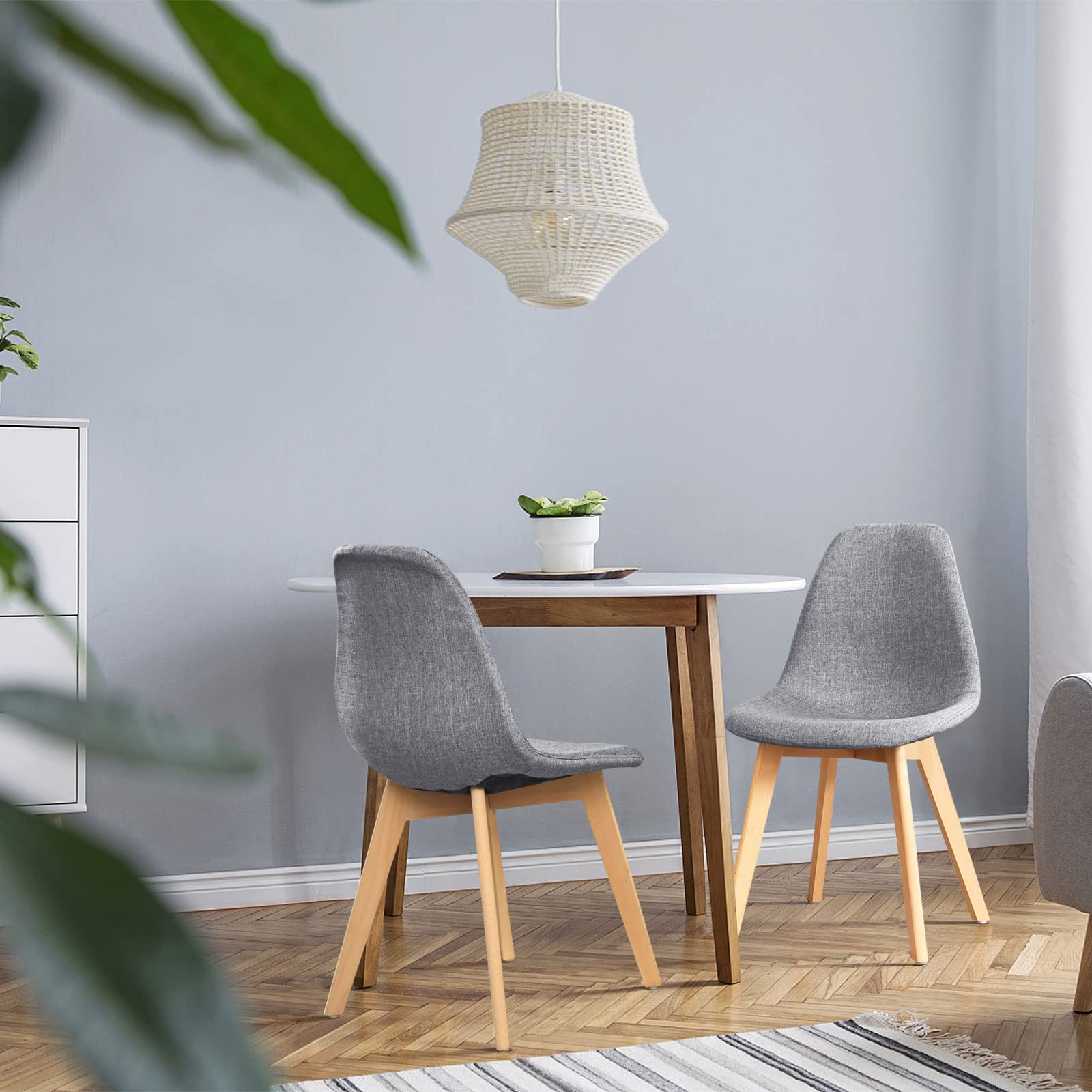 Set of 4 Modern Fabric Dining Chairs with Solid Wood Legs High Backrest Soft Padded Seat