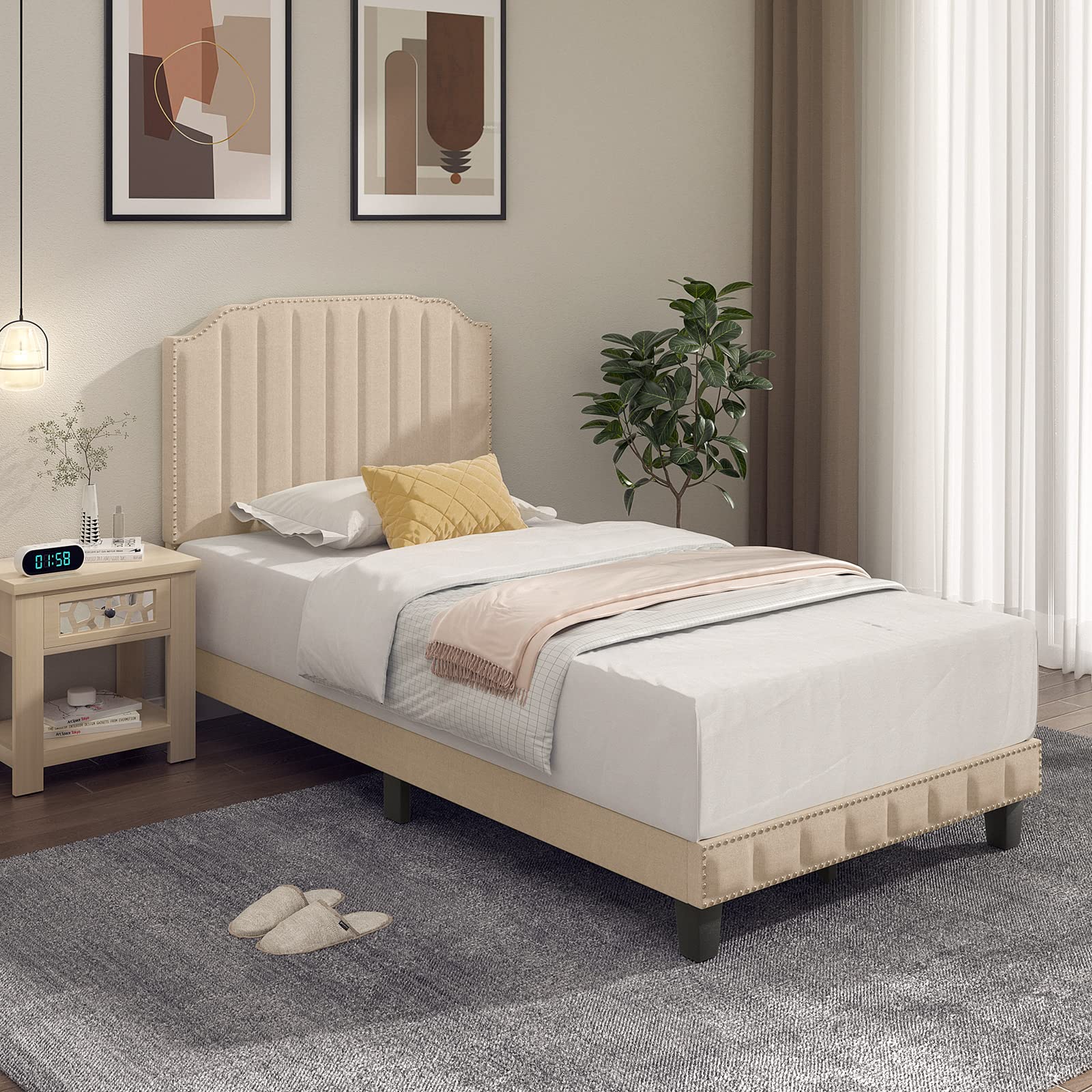 Twin/Full/Queen Size Upholstered Platform Bed Frame with Headboard