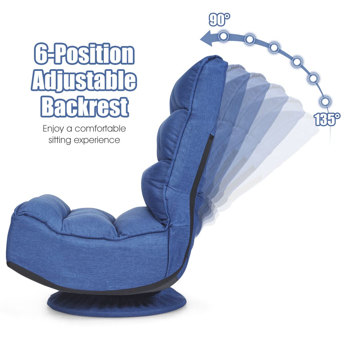 360 Degree Swivel Gaming Chair, 6 Position Adjustable Folding Floor Chair