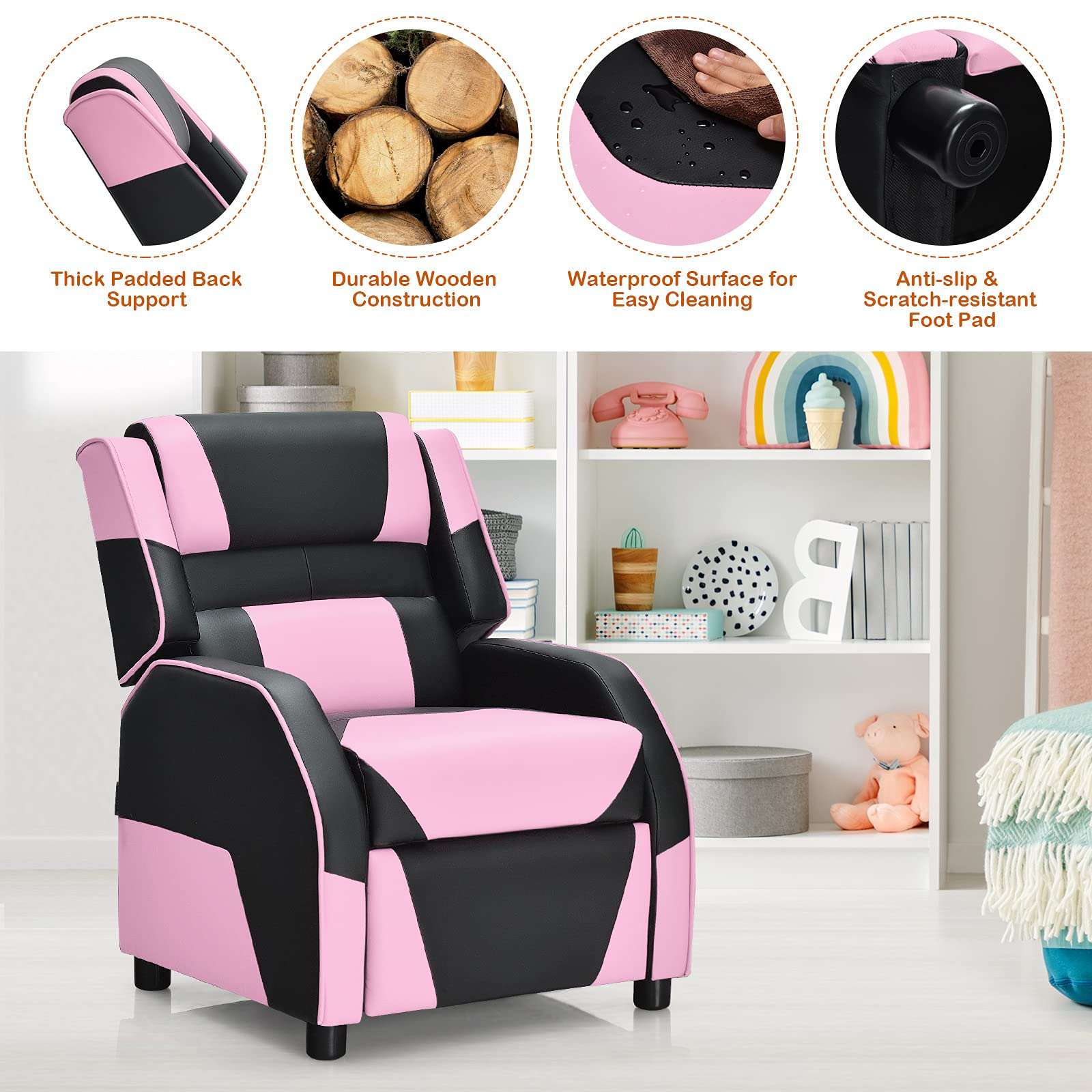 Adjustable Kids Gaming Recliner Chair with Footrest, Headrest & Lumbar Support