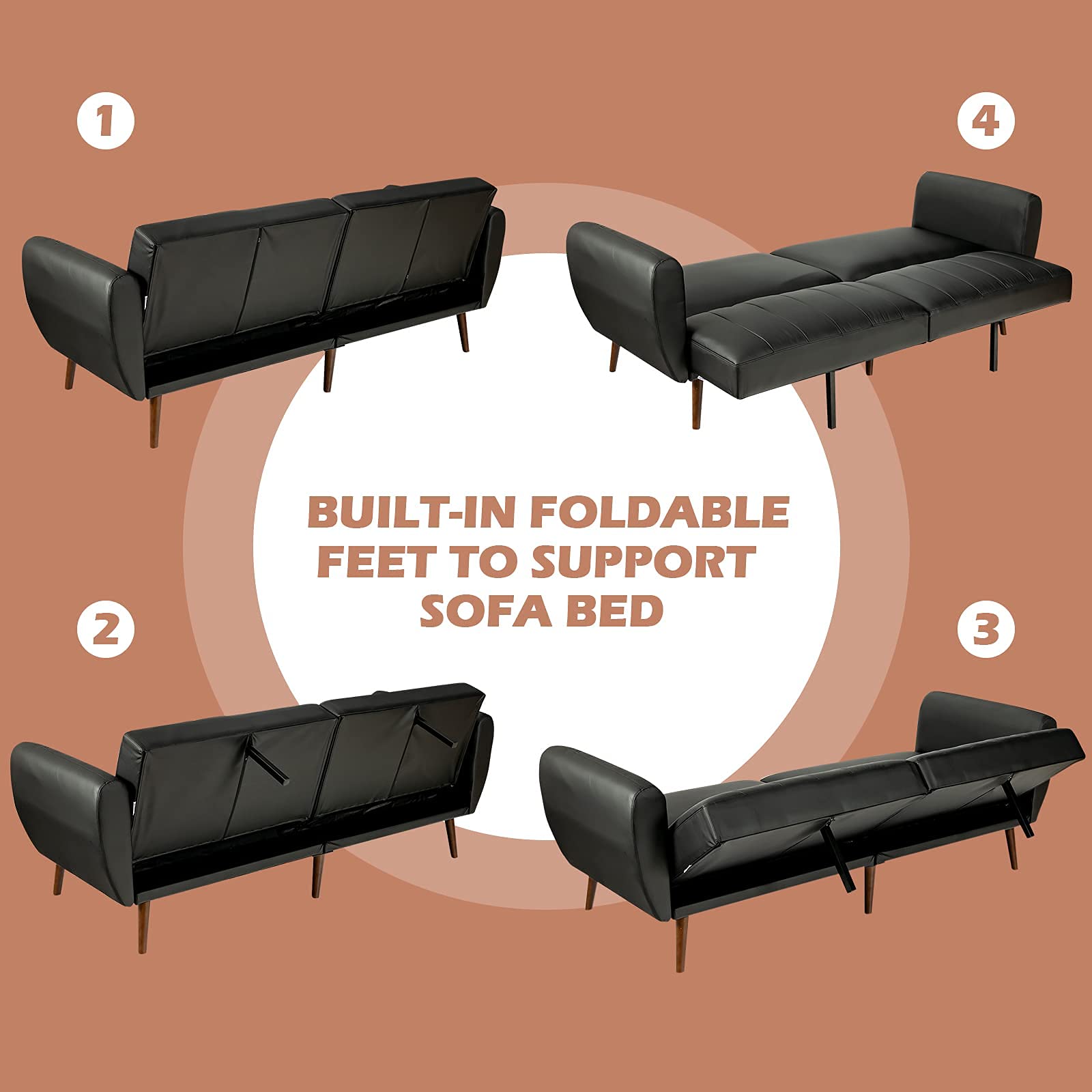 3 Seat Convertible Futon Sofa with High-Density Sponge & Adjustable Backrest