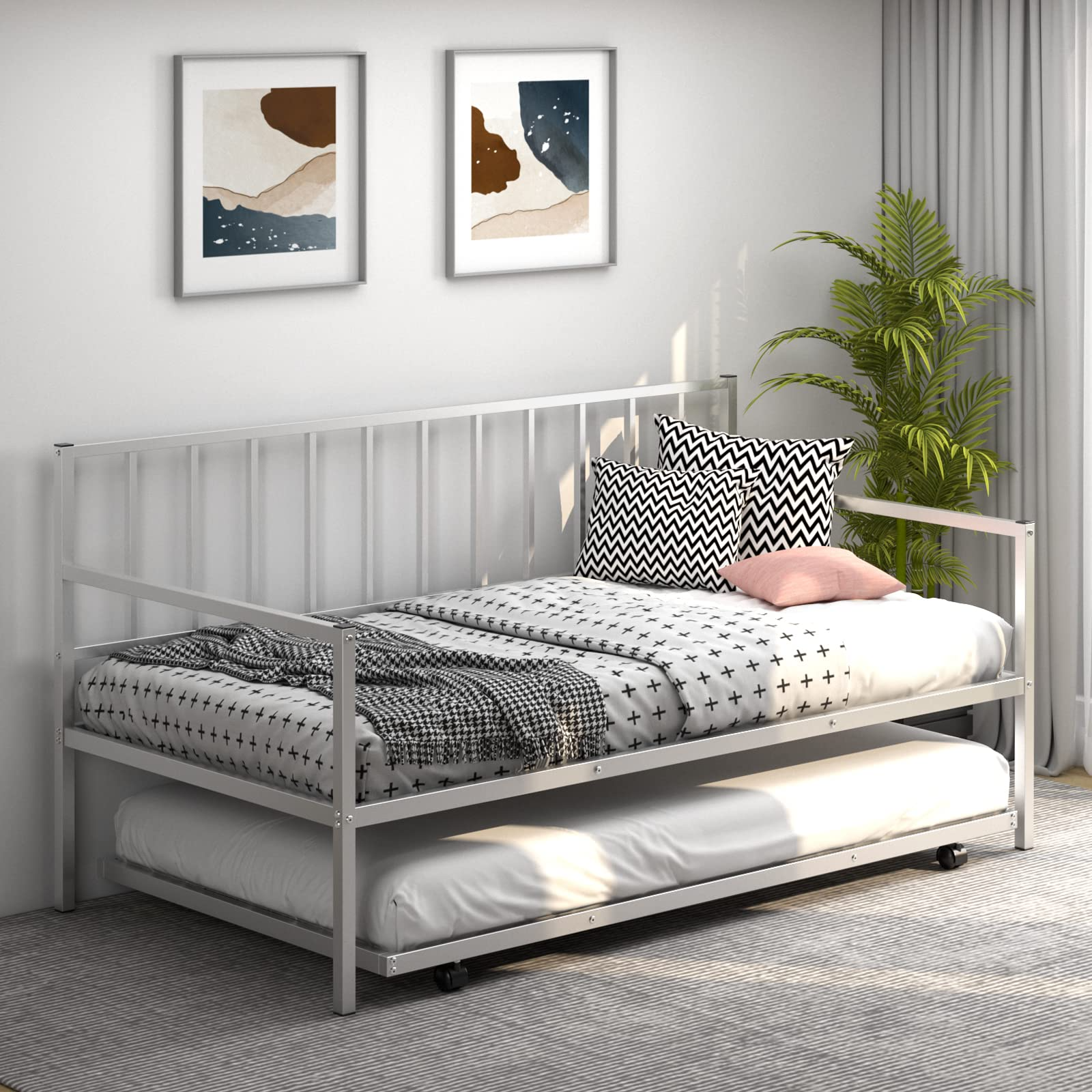 Metal Twin Size Daybed with Trundle