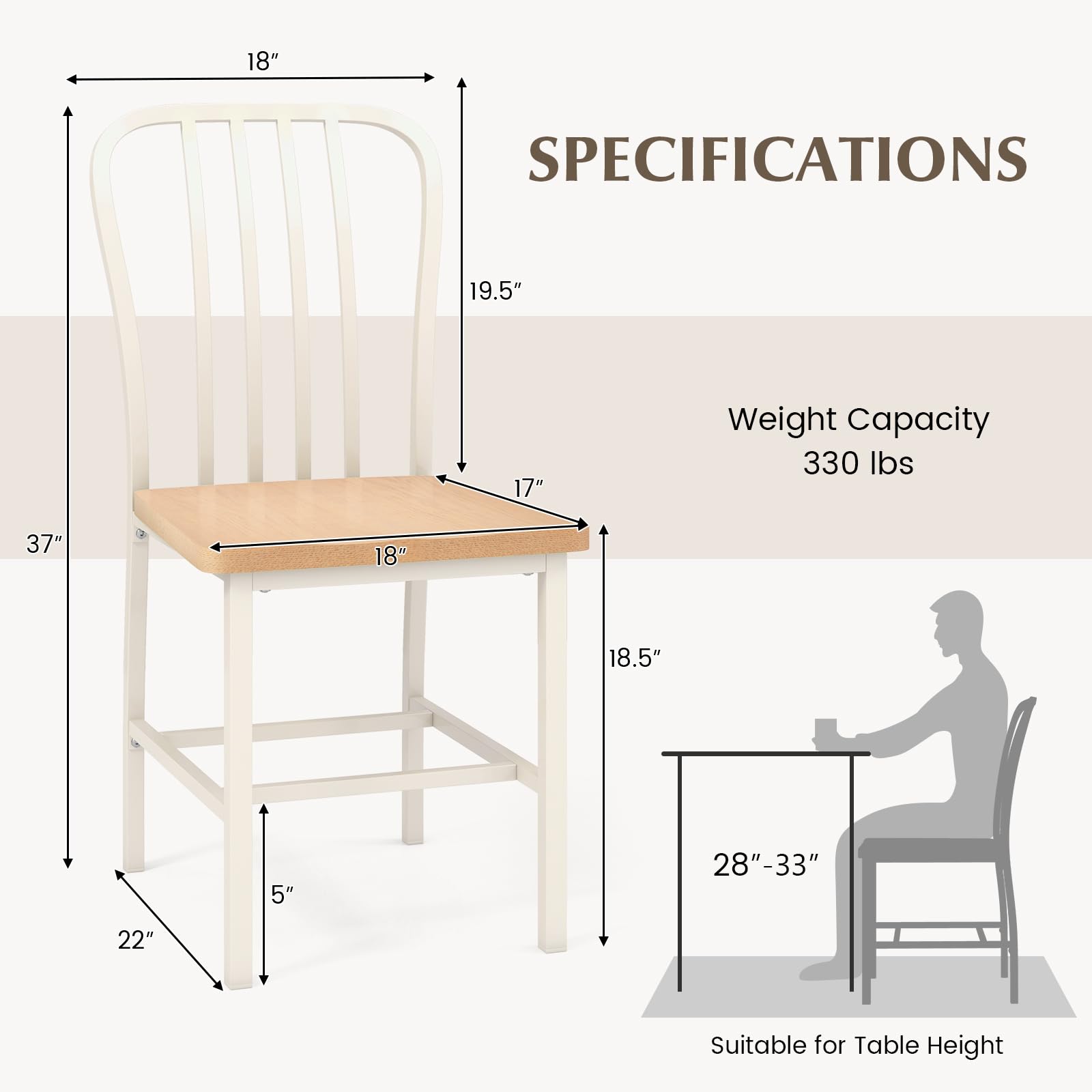 Dining Chairs Set of 2/4 with Slat Back, Solid Metal Frame