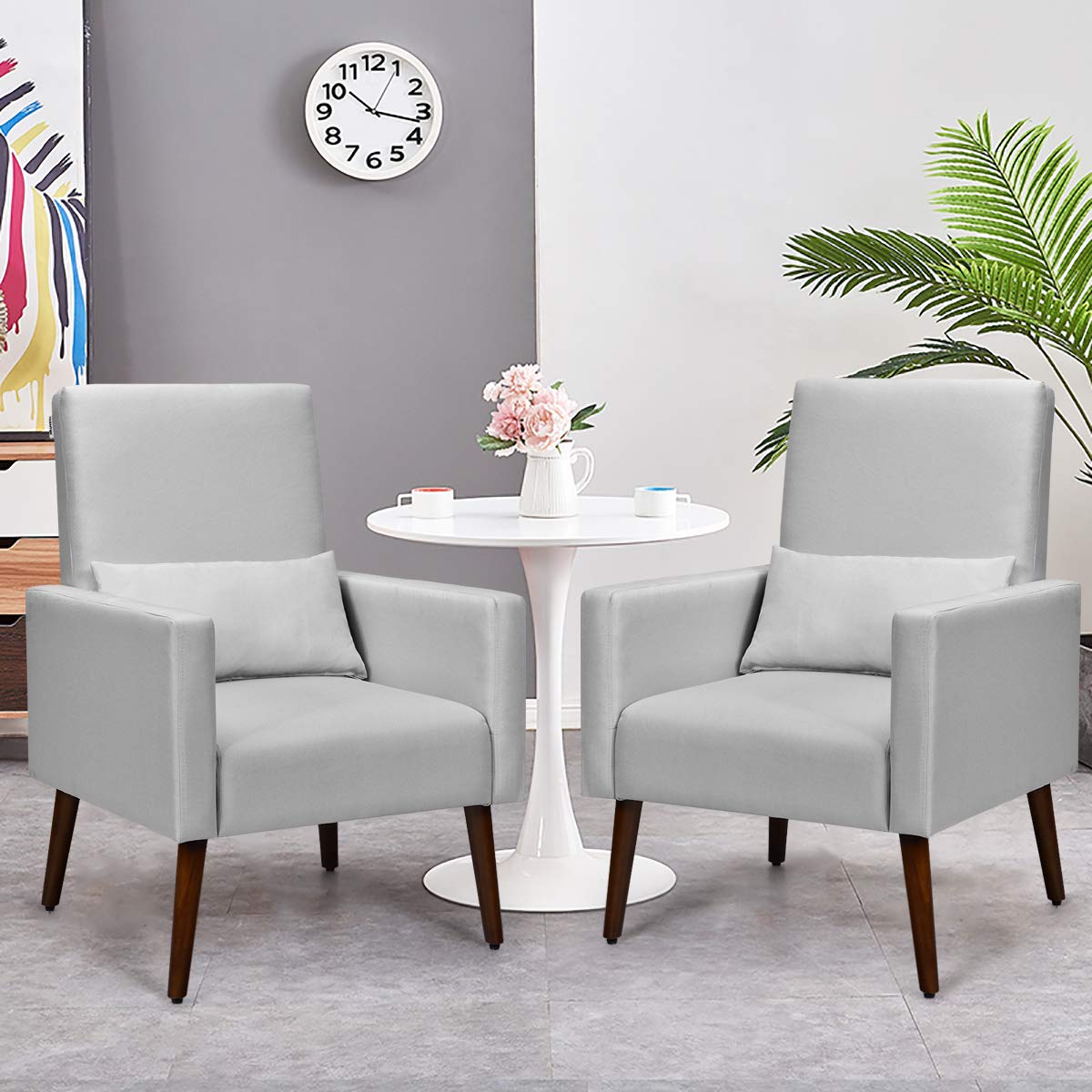 Upholstered Rocking Chair, Modern High Back Armchair, Comfortable Rocker with Fabric Padded Seat, Waist Pillow