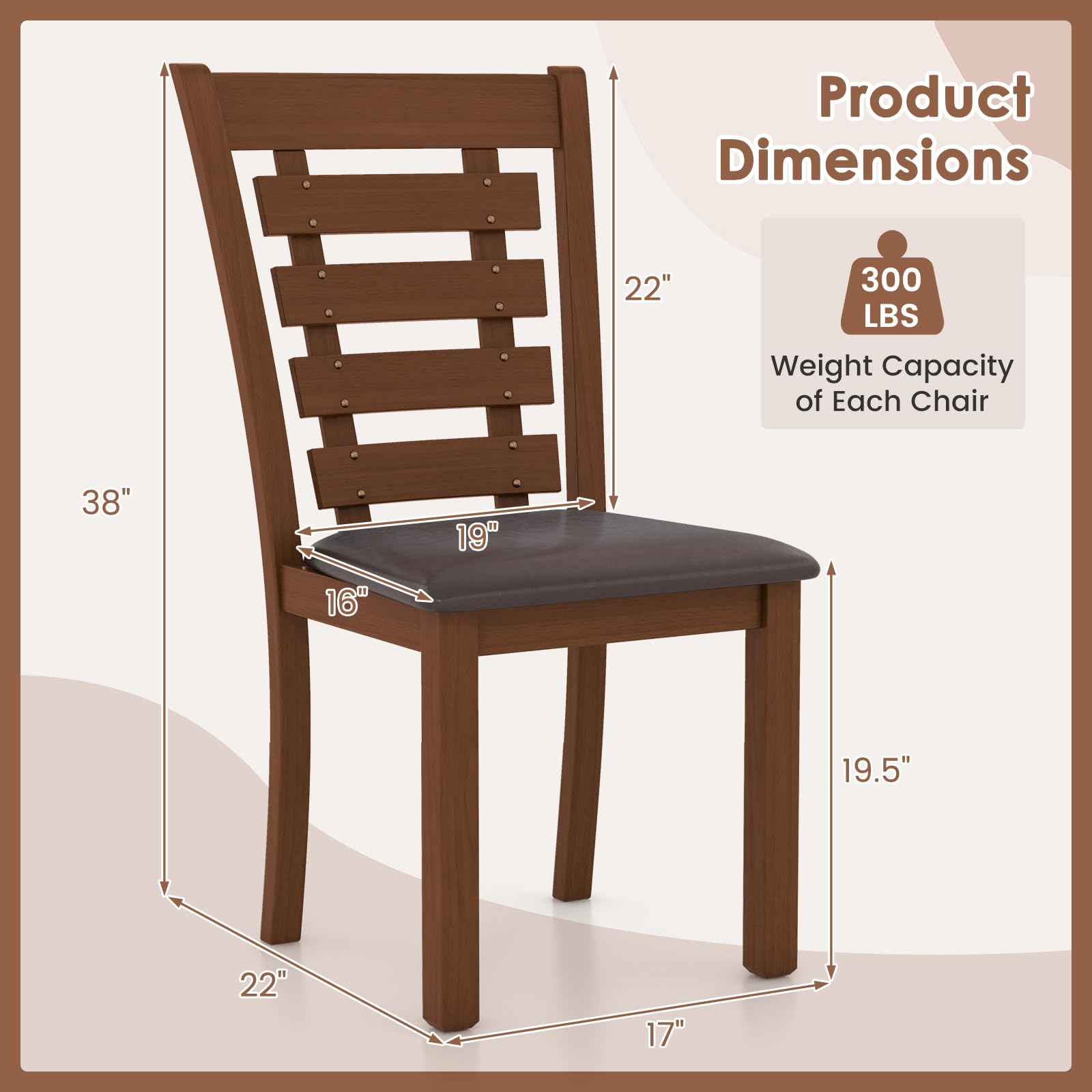 Wood Dining Chairs Set of 2/4, Farmhouse High Back PU Leather Dining Room Chair