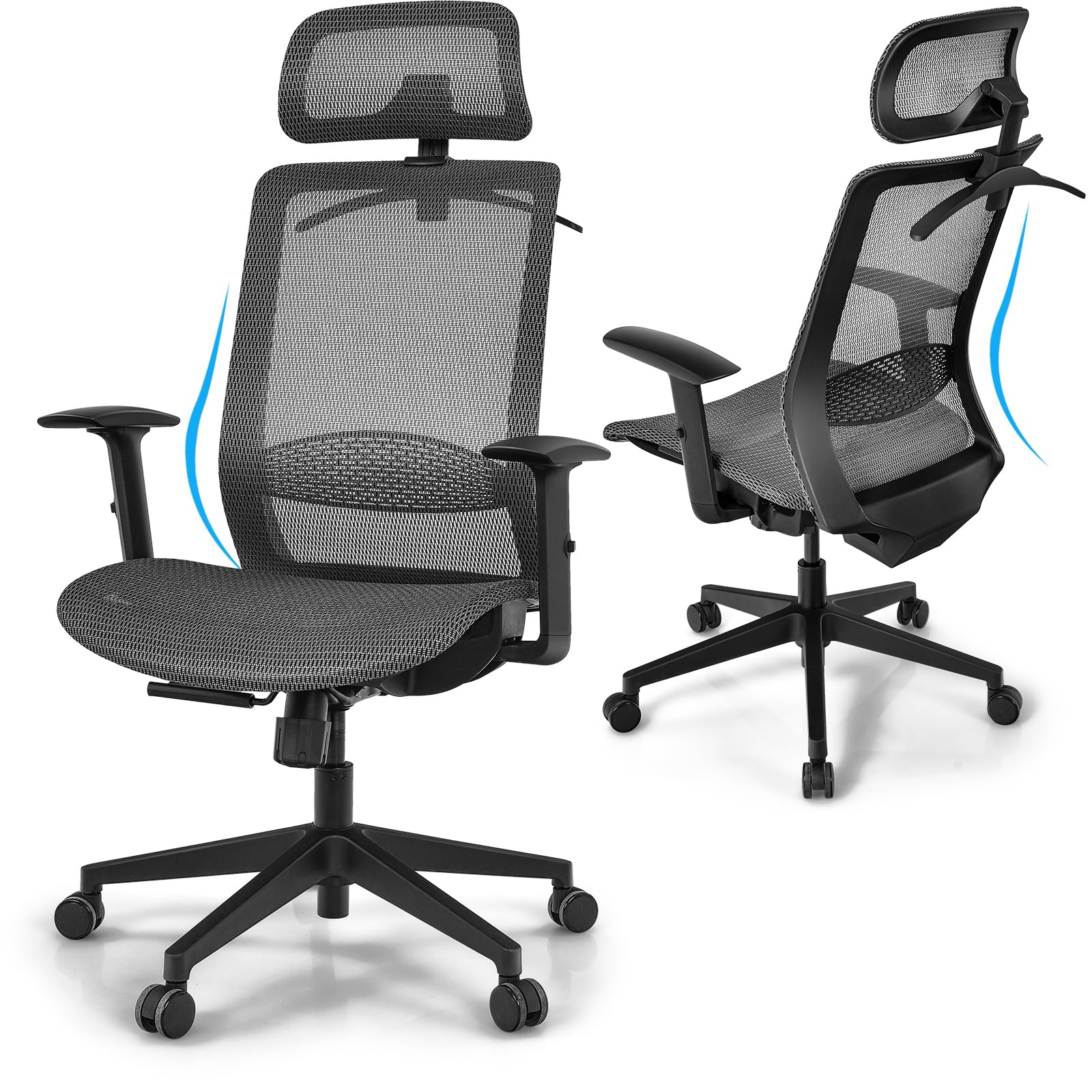 Ergonomic Office Chair, Mesh Desk Chair Back Support with Adjustable Headrest