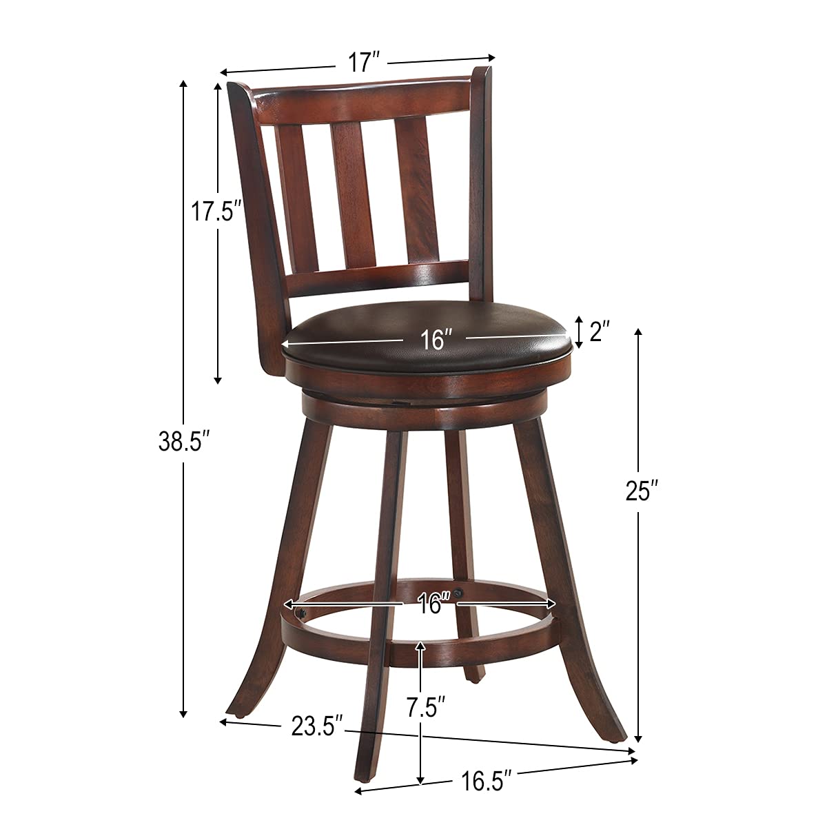 Bar Stools Set of 2/4, Counter Height Dining Chair, Fabric Upholstered 360 Degree Swivel, PVC Cushioned Seat