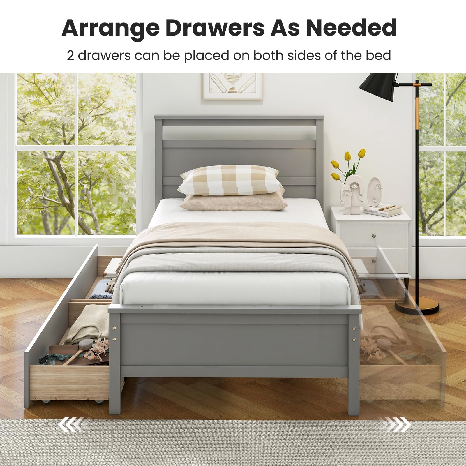 Twin Bed Frame with 2 Storage Drawers