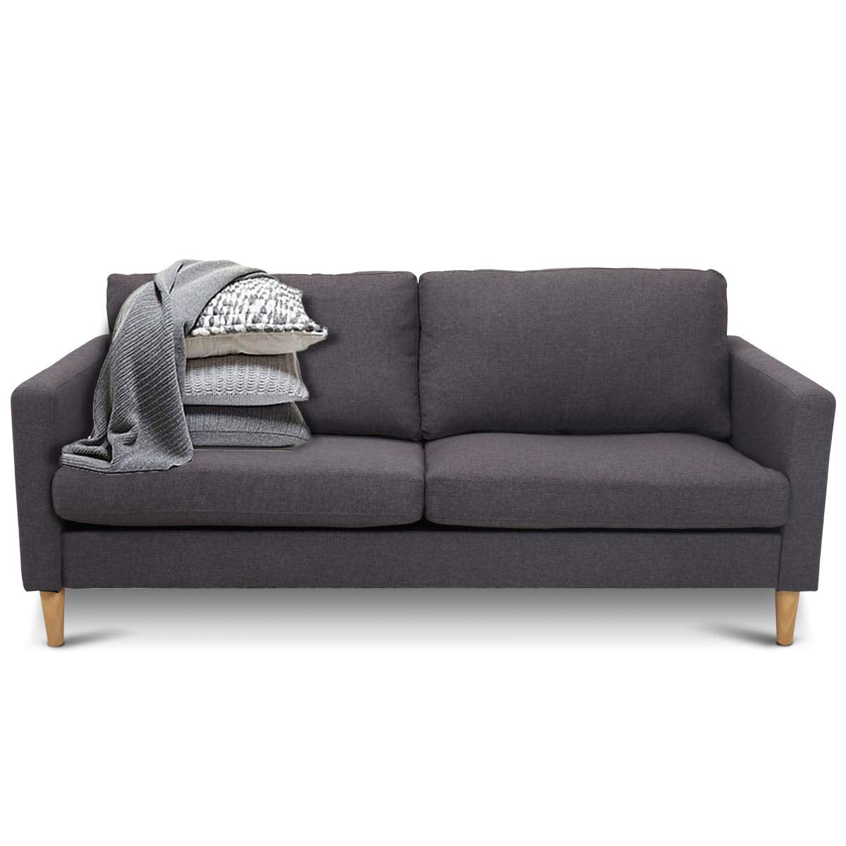 Modern Upholstered Fabric Accent Futon Sofa Bed w/Wood Leg and Armrest
