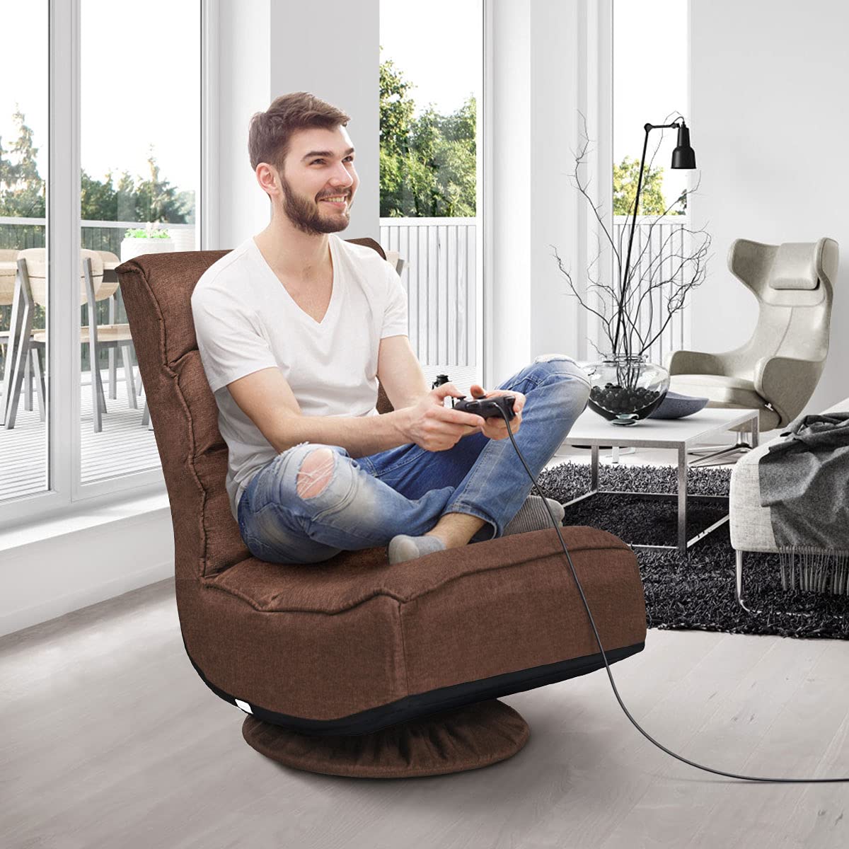 360 Degree Swivel Gaming Chair, 6 Position Adjustable Folding Floor Chair