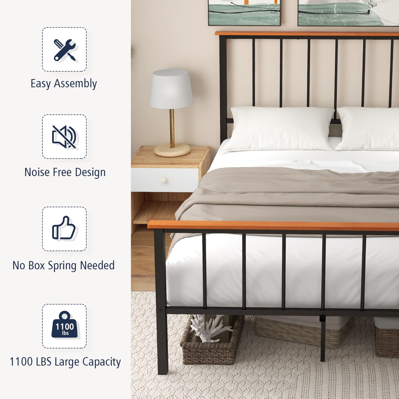 Full/Queen Size Metal Bed Frame with Spindle Headboard & Footboard