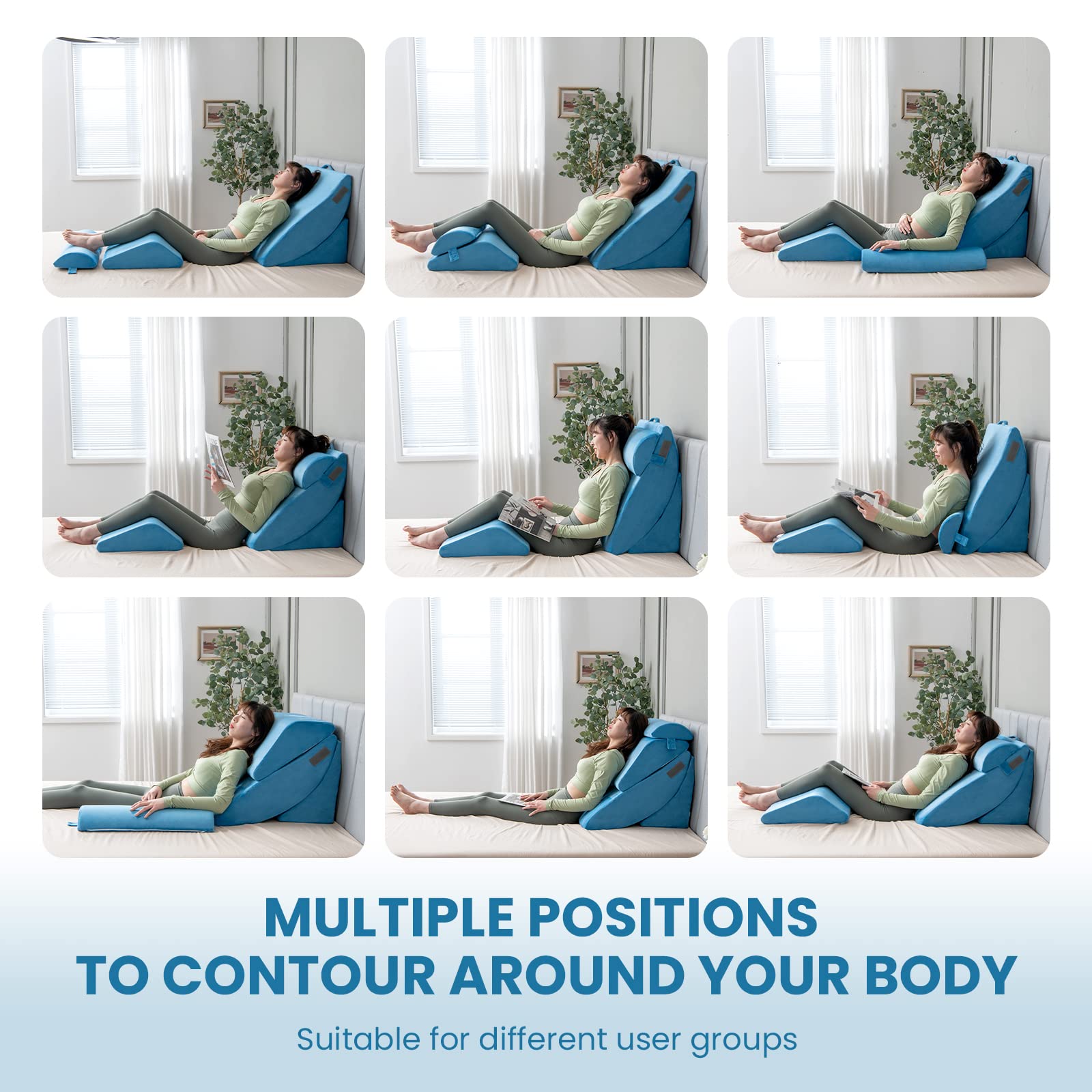 4 PCS Wedge Pillow Set, Adjustable Memory Foam Incline Pillows with Removable & Washable Cover