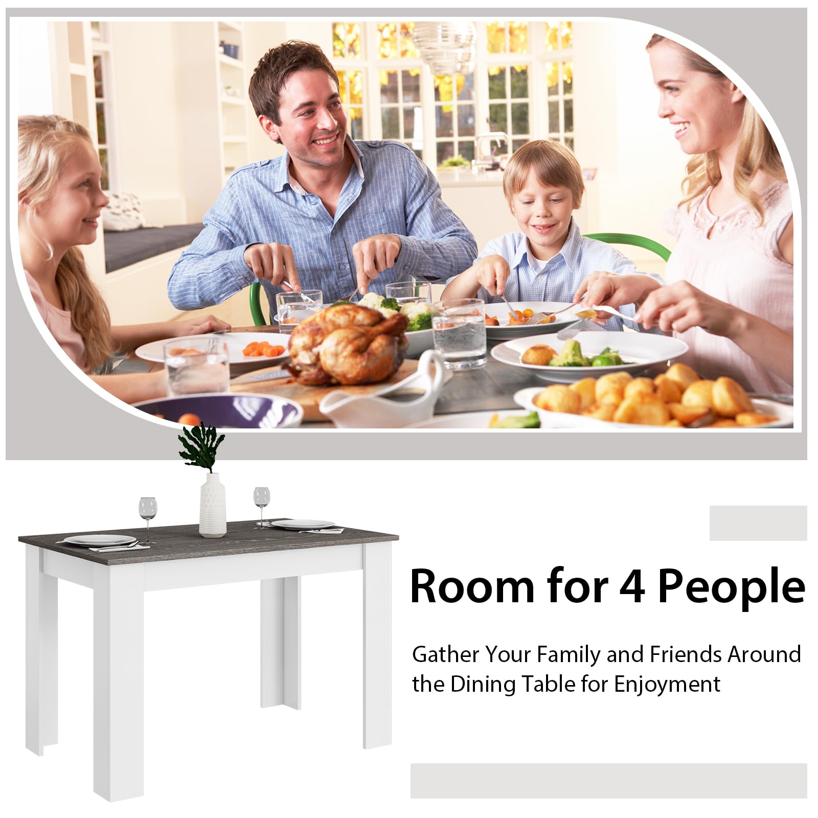 Wooden Dining Table, Modern Kitchen Table for 4, 47" L x 28" W x 30" H