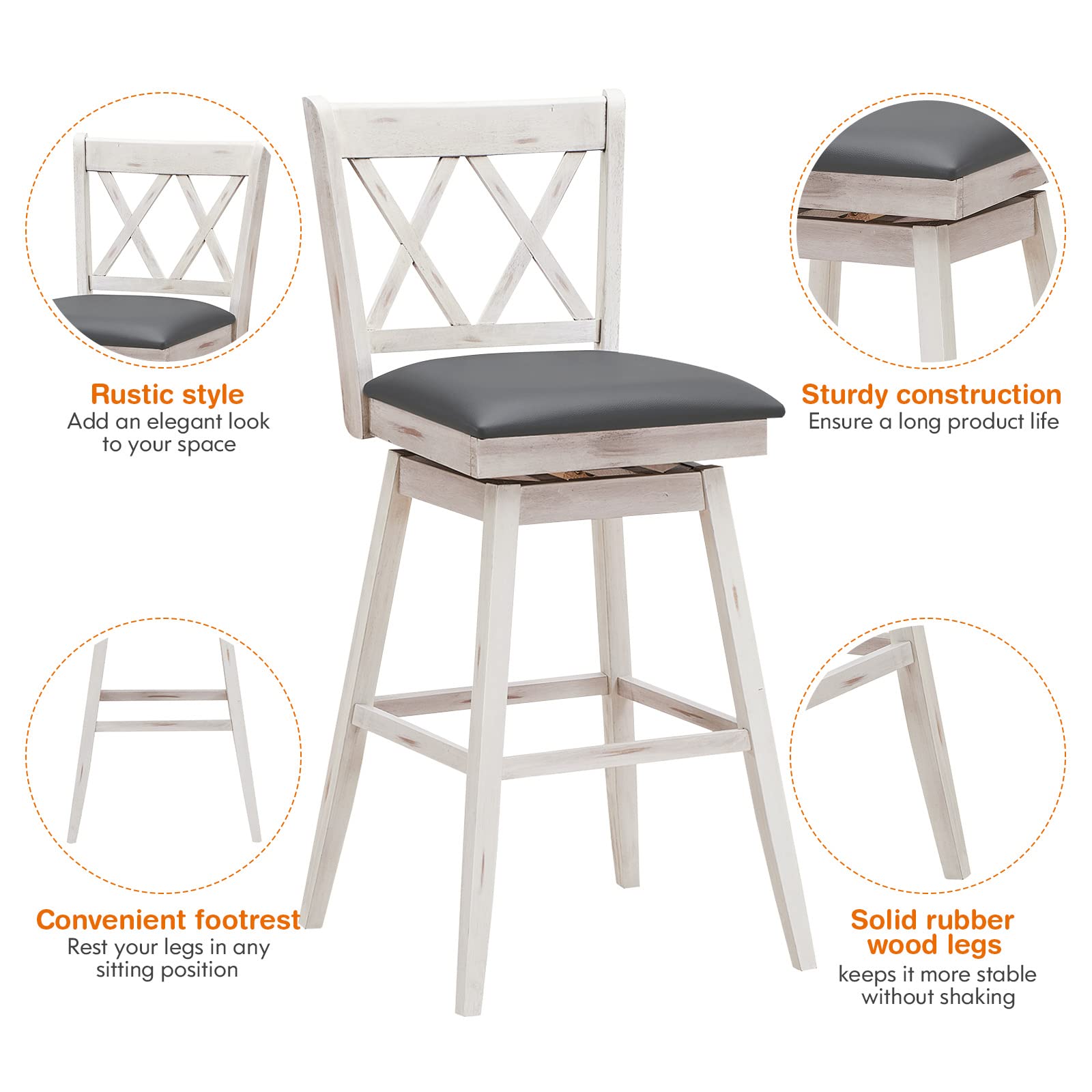 360 &deg; Swivel Bar Stool Set of 2/4 with Foot Rest Upholstered Cushion & Ergonomic Backrest