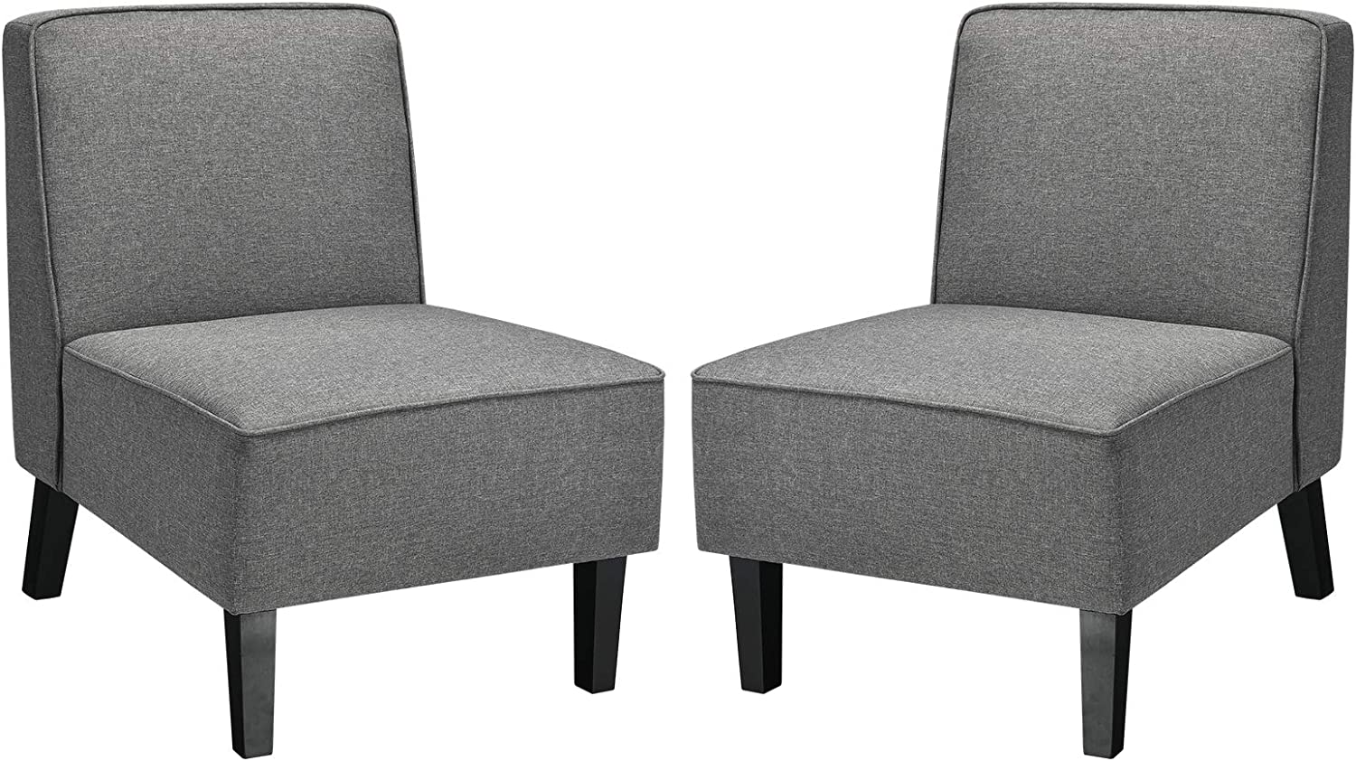 Set of 1/2 Thick Armless Accent Chair with Solid Wood Legs, 9" Thick Sponge Cushion