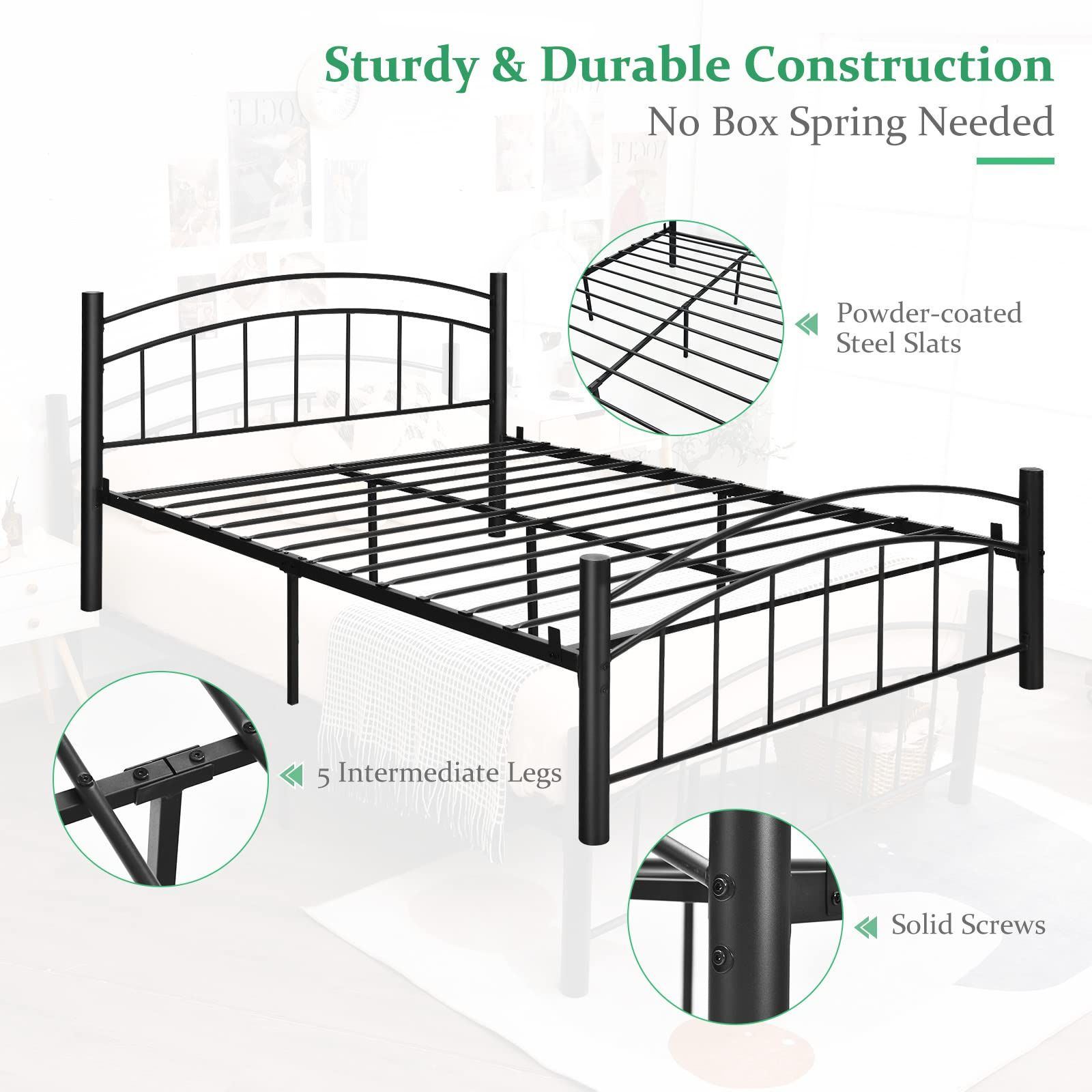 Metal Bed Frame with Headboard and Footboard