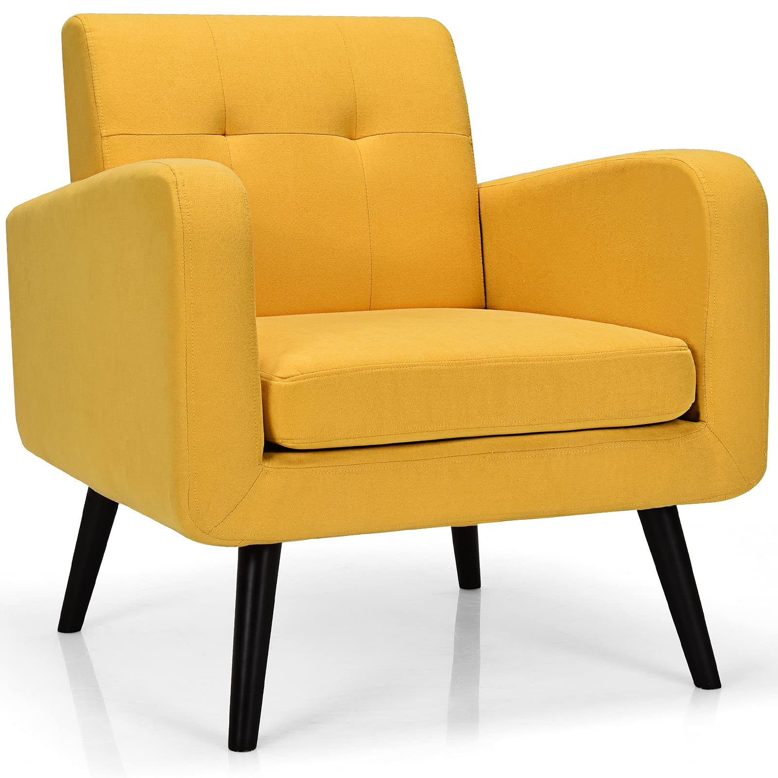 Modern Upholstered Accent Chair w/ Rubber Wood Legs | Linen Fabric Single Sofa
