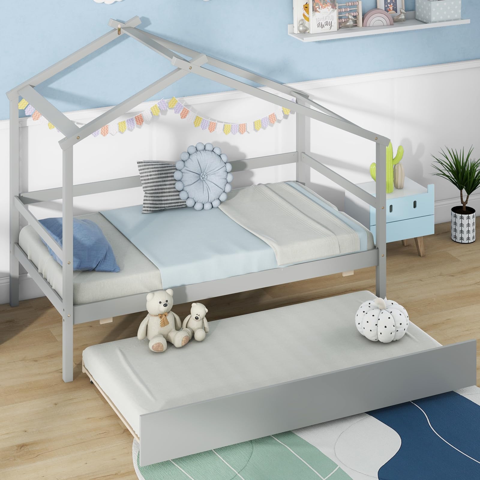 Twin Size House Bed with Trundle