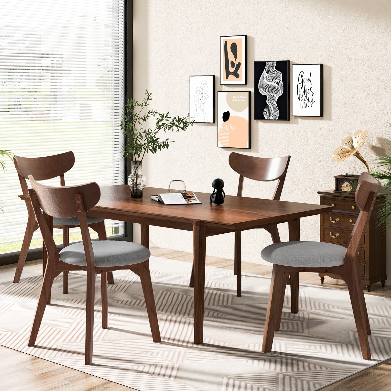Dining Chairs Set of 2/4, Mid-Century Modern Kitchen & Dining Chairs with Curved Back and Cushioned Seat