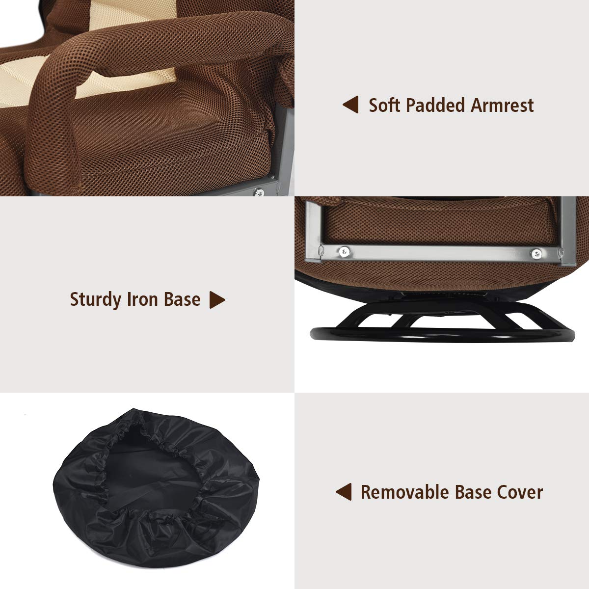 360-Degree Foldable Swivel Gaming Floor Chair With 6 Adjustable Position, Armrests, Padded Backrest