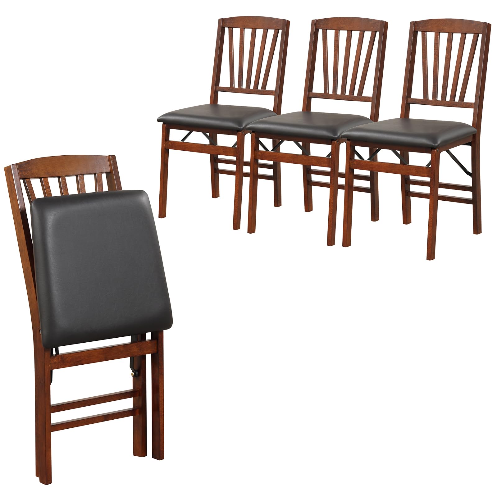 Folding Dining Chairs Set of 2/4, Foldable Wood Chairs with PVC Padded Seat & High Backrest