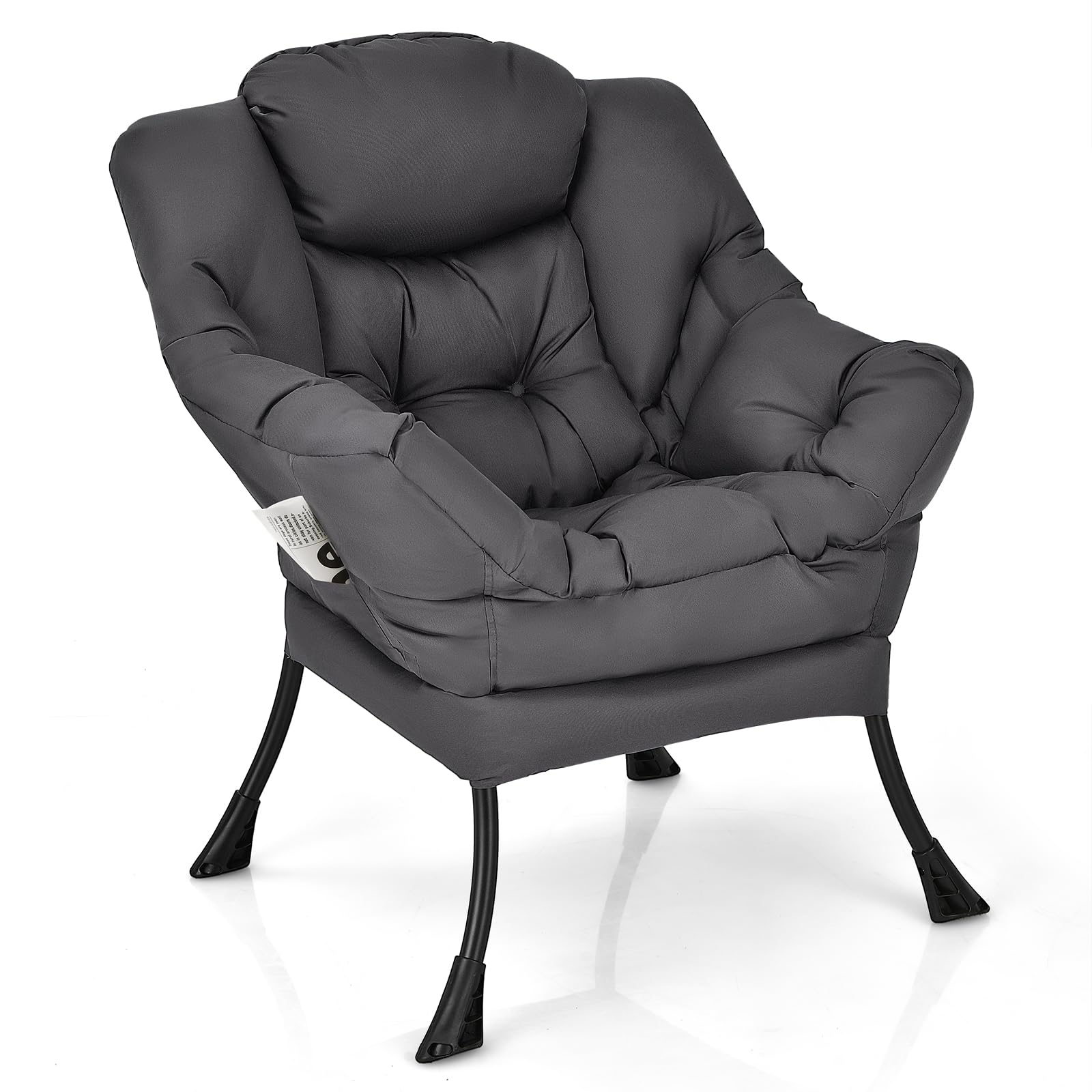 Modern Lazy Chair, Upholstered Single Sofa Chair w/Armrests & Side Pocket