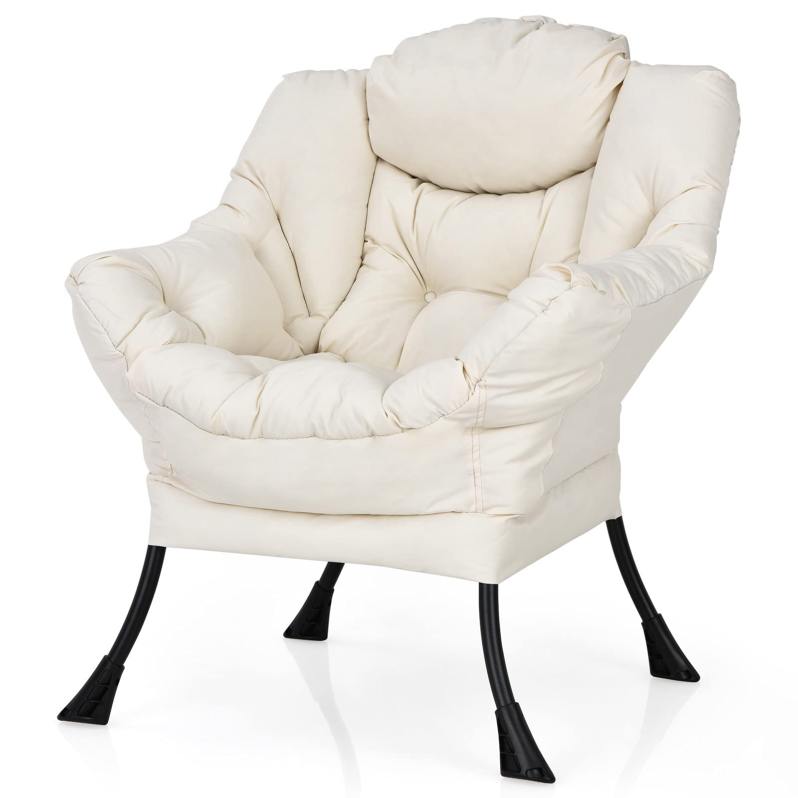 Modern Lazy Chair, Upholstered Single Sofa Chair w/Armrests & Side Pocket