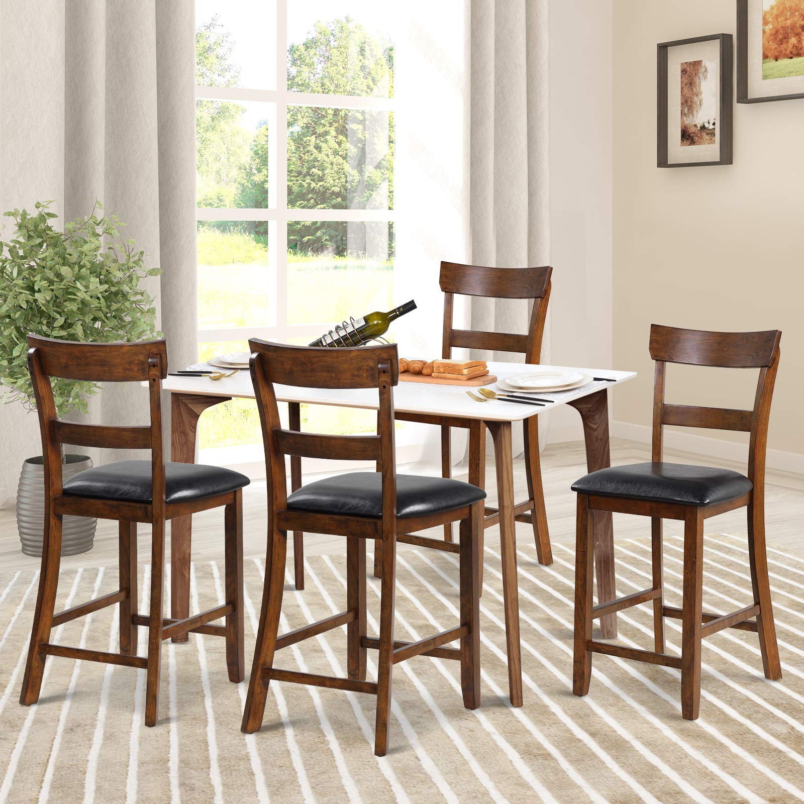 Bar Stools Set of 2/4, 25.5-Inch Counter Height Chair with Backrest, Foam-Padded Cushion, Rubber Wood Legs