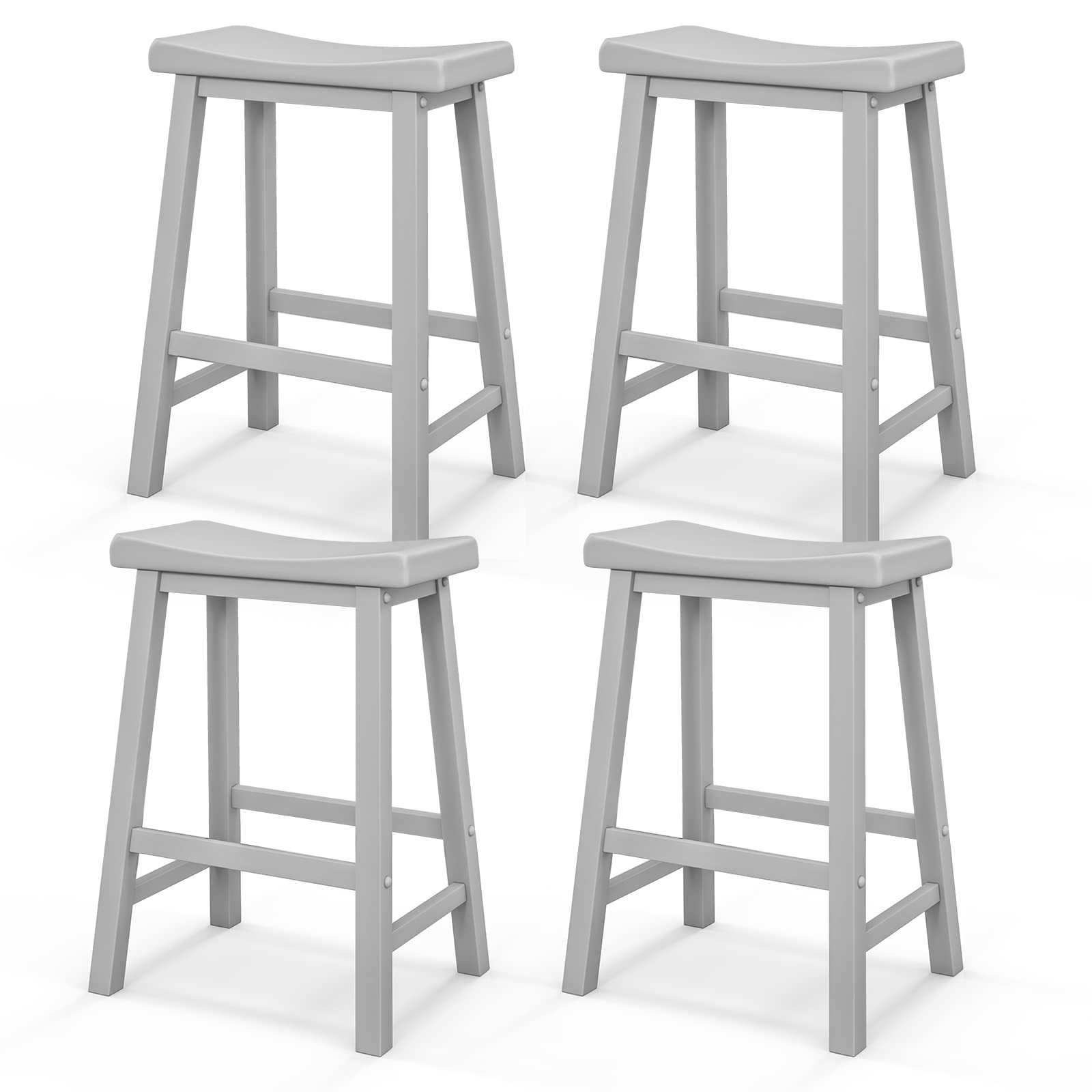 Saddle Stools Set of 2/4, 24-inch Counter Height Barstools with Solid Wood Legs & Footrests