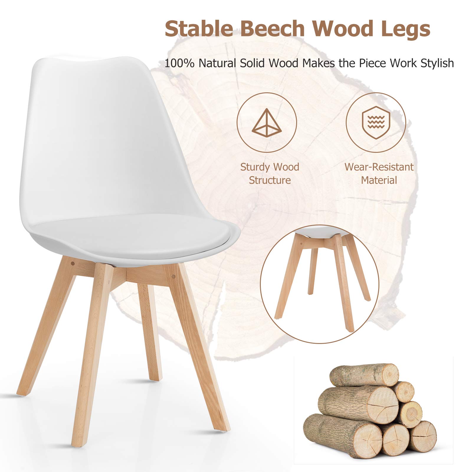 Set of 4 Modern High Backrest Dining Chairs, Elegant Mid Century Side Chairs w/Padded Seat, Solid Wood Legs