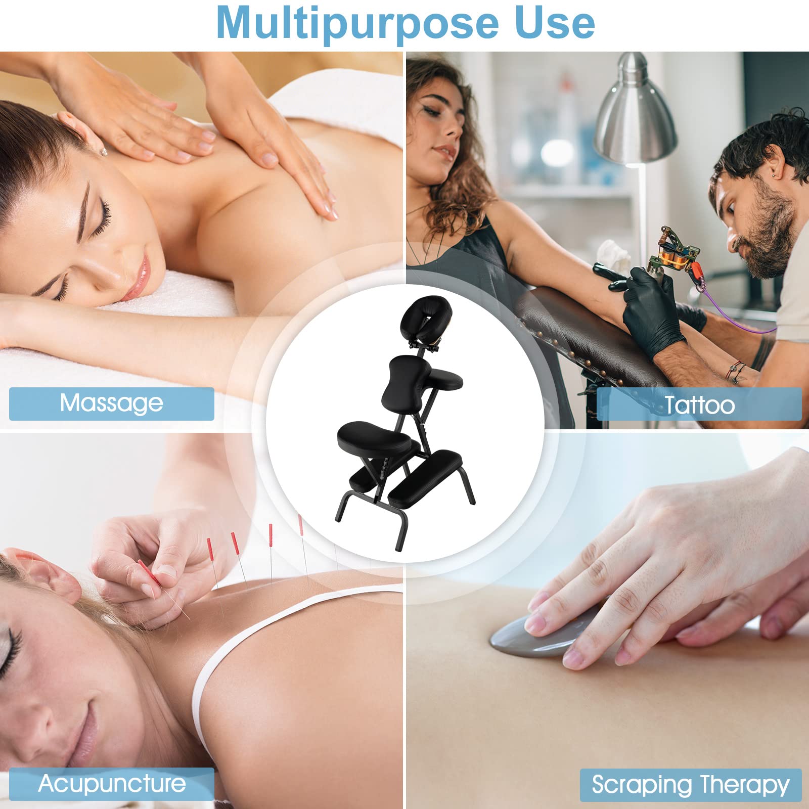 Portable Light Weight Massage Chair, Travel Massage Tattoo Spa Chair w/Carrying Bag
