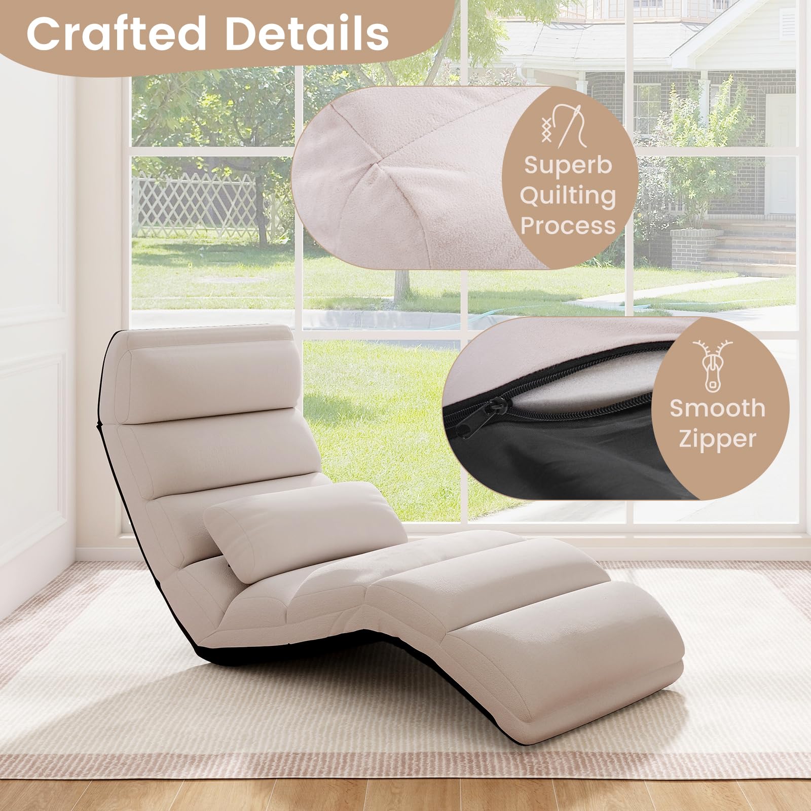 Floor Chairs for Adults, Adjustable 5-Position Floor Lounger with Thick Padded & Pillow