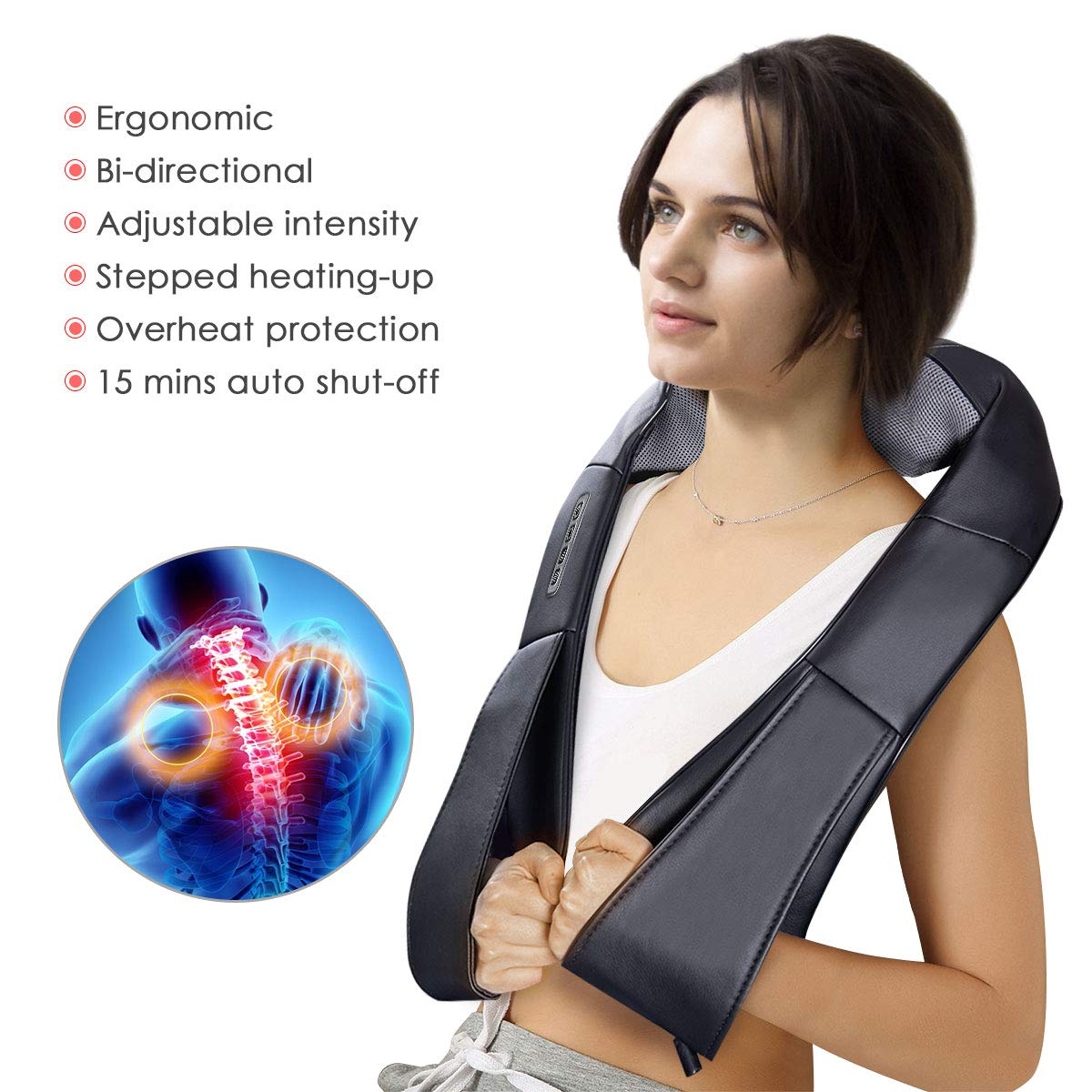 Shiatsu Neck Back Massager with Heat, Electric 3D Kneading Massage Pillow for Neck