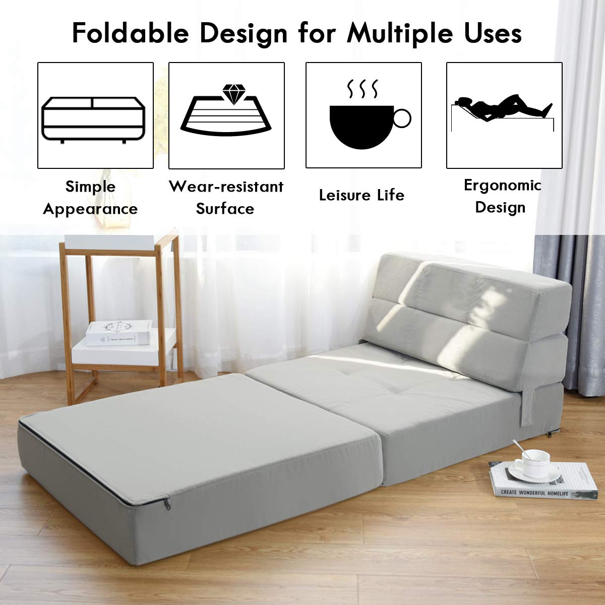 Convertible Sofa Bed, Floor Couch Sleeper, Folding Futon Guest Bed