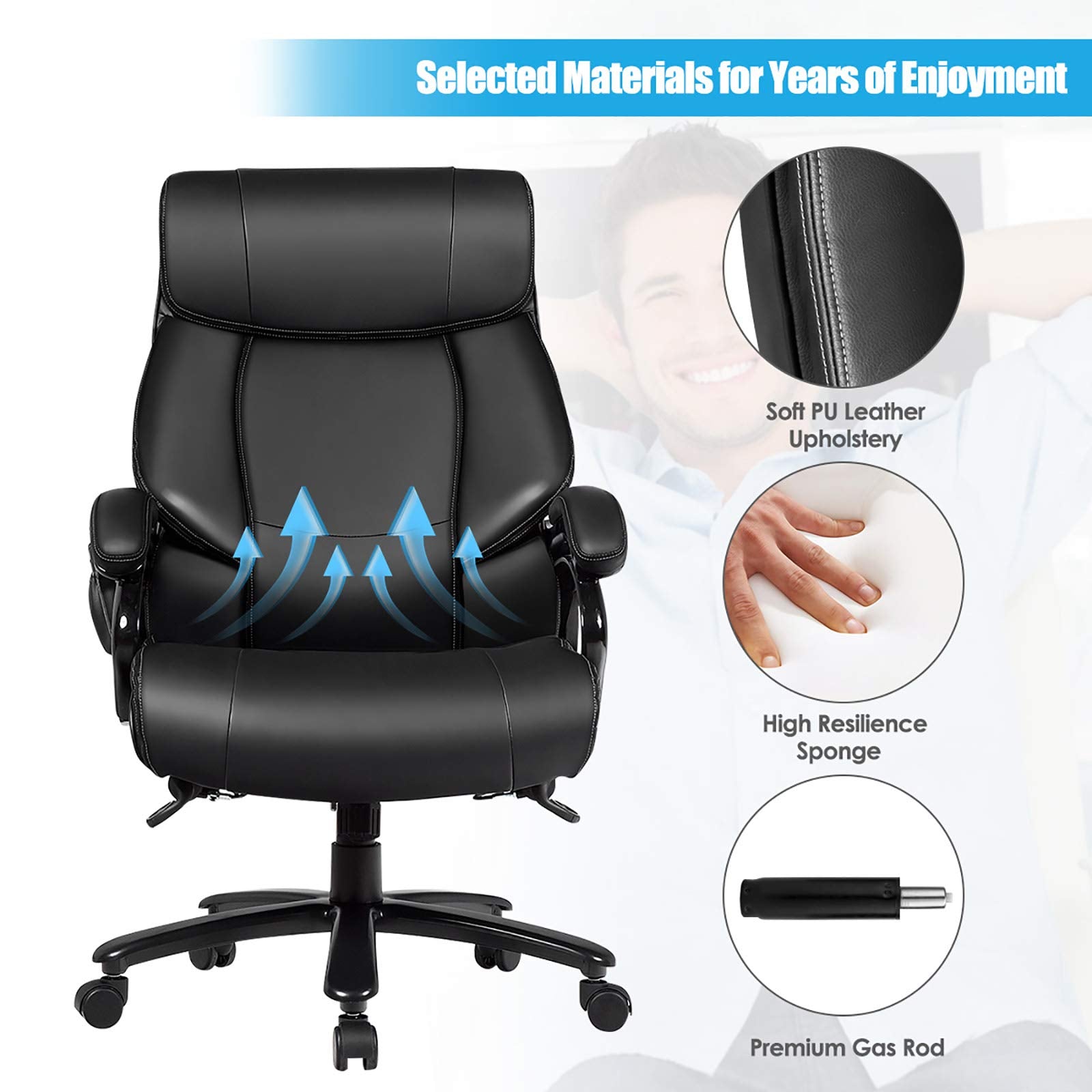 Big and Tall 500lbs Massage Office Chair, Heavy Duty Executive Office Chair with 6 Massage Points