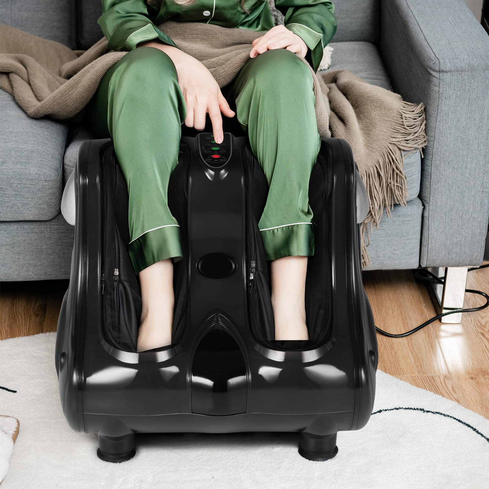 Foot and Calf Massager with Heat，Shiatsu Foot Massager Machine with Vibration, Deep Kneading, 3-Level Intensity Modes