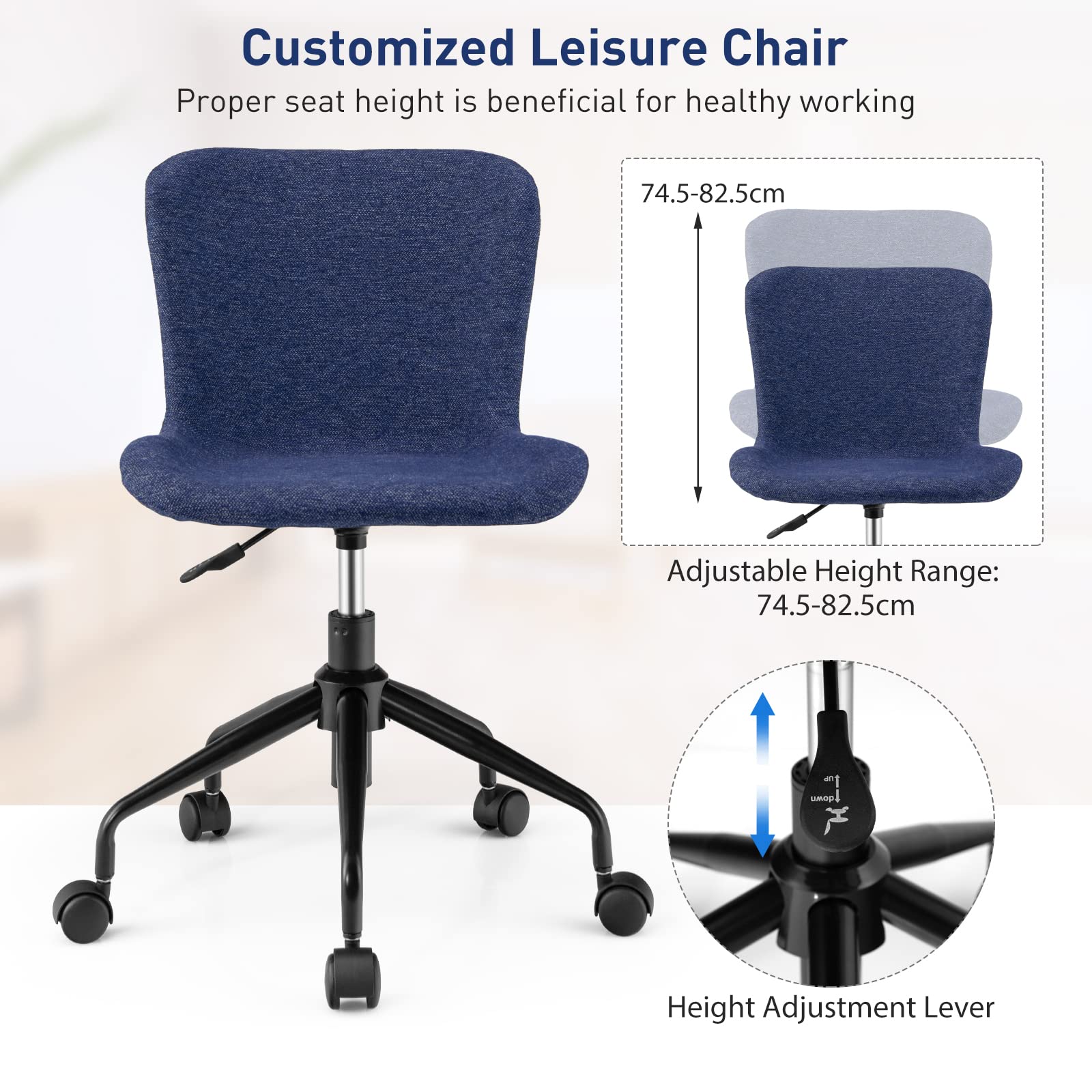 Home Office Chair with Wheels, Mid-Back Swivel Computer Chair